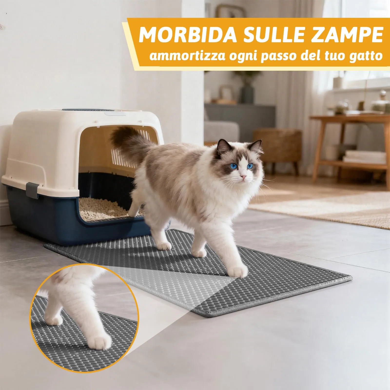 Pieviev Tappetino Lettiera Gatto, Tappeto Doppio Strato, 61x38cm Grigio - immagine 5