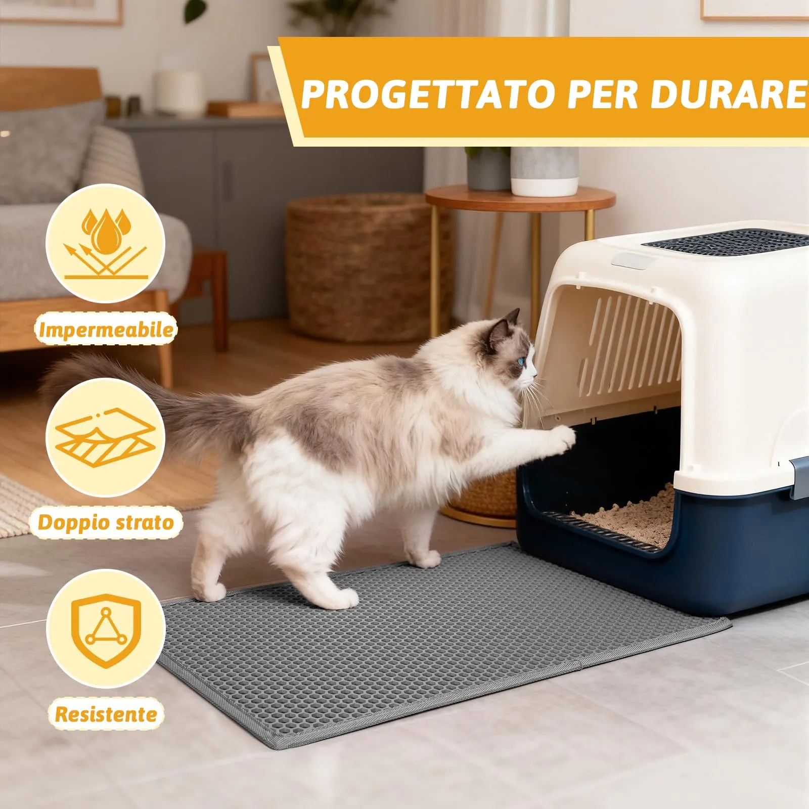 Pieviev Tappetino Lettiera Gatto, Tappeto Doppio Strato, 61x38cm Grigio - immagine 7