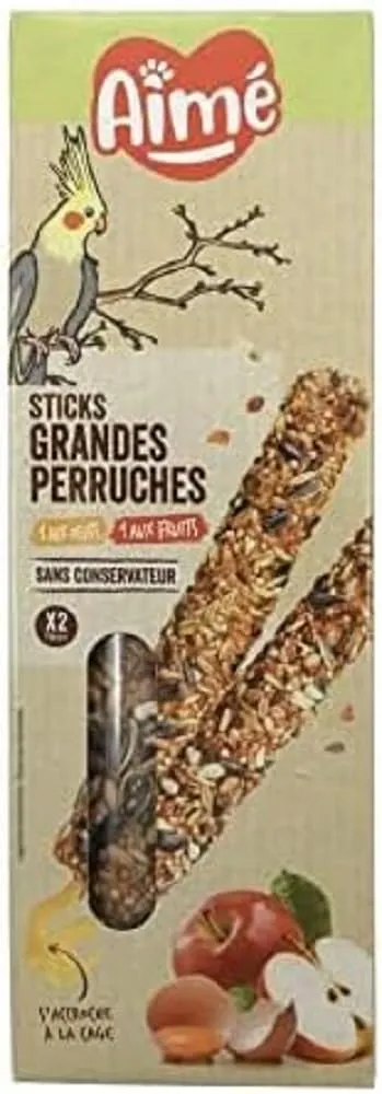 Aimé | Sticks Uova e Frutta | Cibo per Uccelli | Bacchette a base di Frutta Rossa e Uova | per Grandi Parrucche | A Base di Vitamine | 2 x 115 g - immagine 1