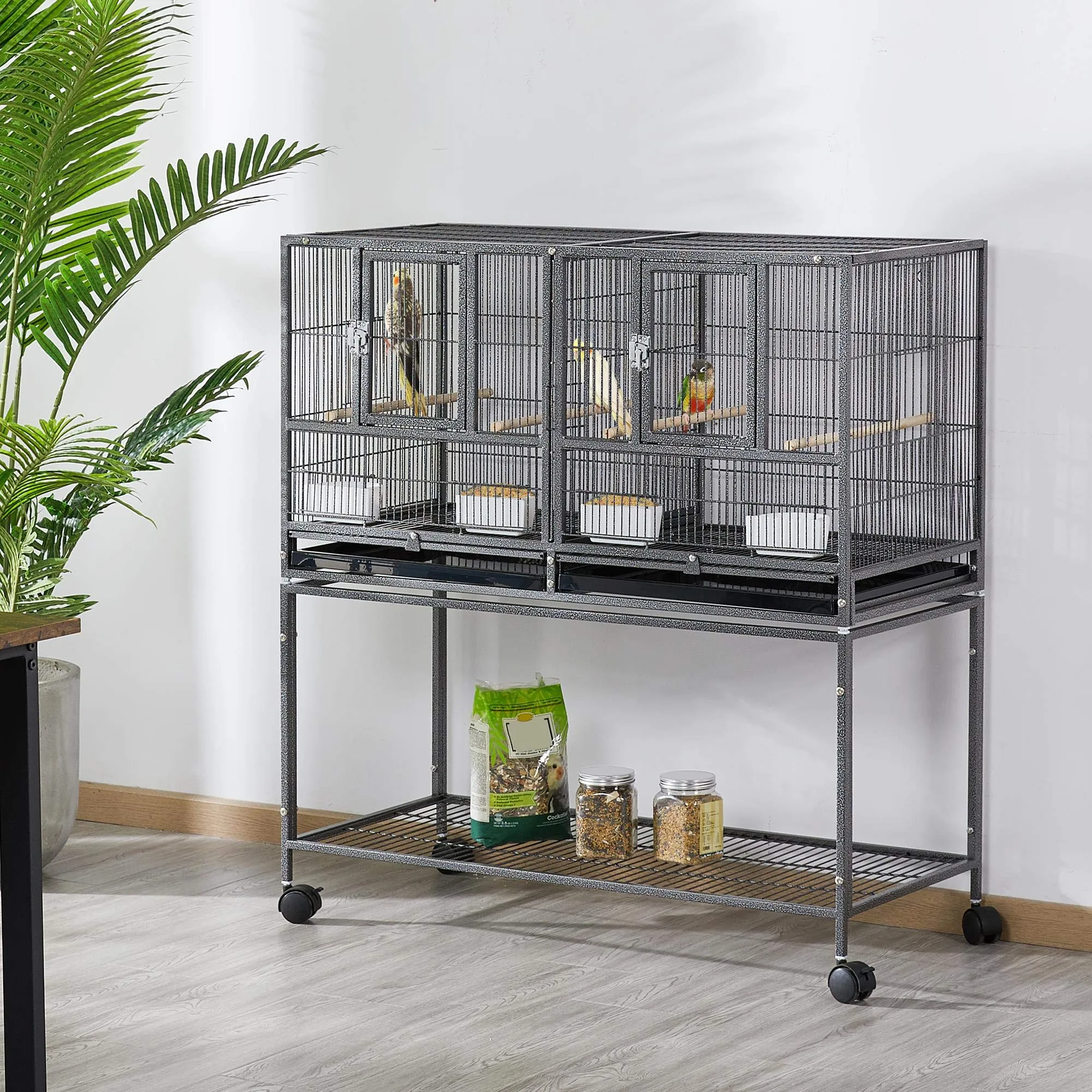 Yaheetech Gabbia Voliera Uccelli con Divisorio 95,5 × 45,5 × 105 cm Nera - immagine 3