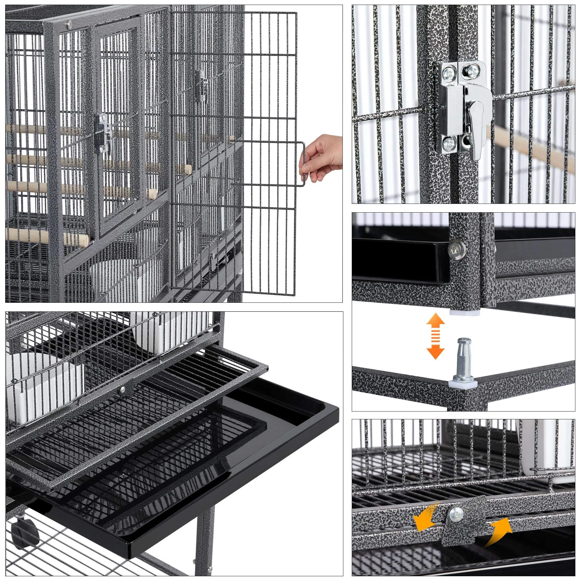 Yaheetech Gabbia Voliera Uccelli con Divisorio 95,5 × 45,5 × 105 cm Nera - immagine 4