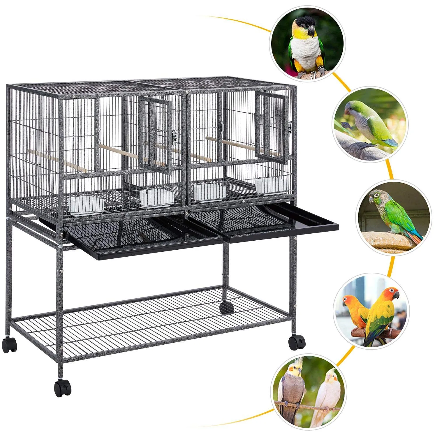 Yaheetech Gabbia Voliera Uccelli con Divisorio 95,5 × 45,5 × 105 cm Nera - immagine 5