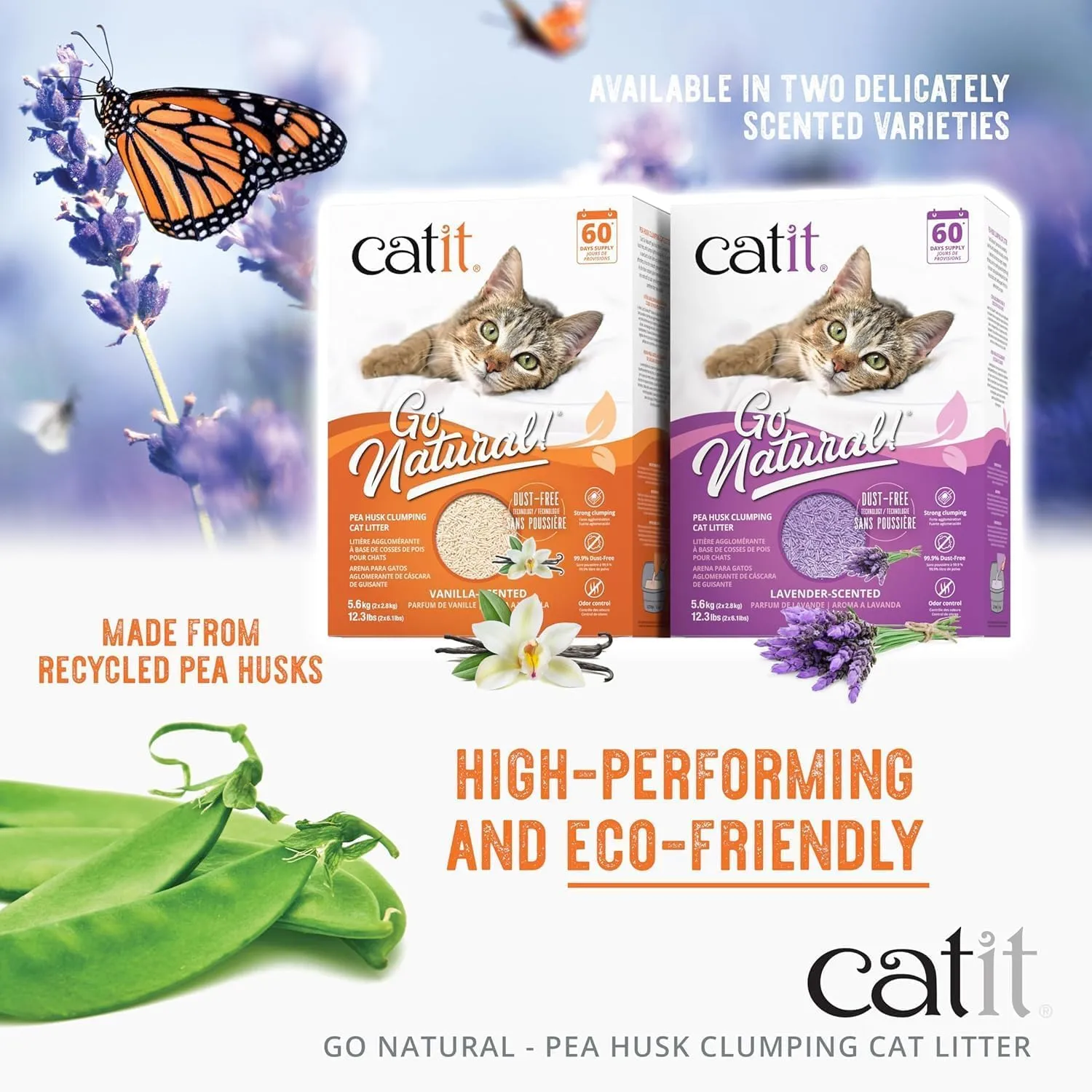 Catit diventa naturale! Clumping Pea Pod Lettiera per gatti al profumo di lavanda 2 x 2,8 kg (5,6 kg) - immagine 3