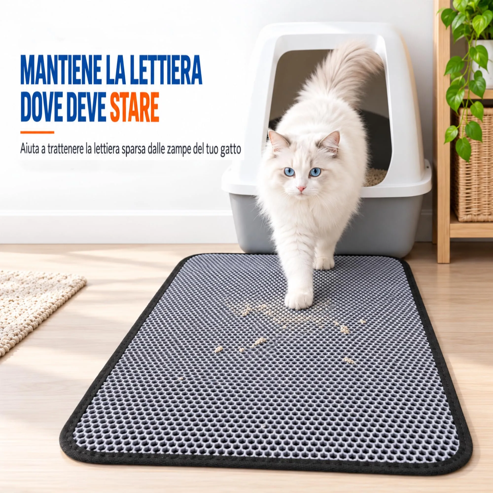 Blue Eyes Tappetino per lettiera per gatti, 40 x 60 cm, motivo a nido d'ape, impermeabile, a doppio strato, design a nido d'ape, colore: grigio 6040 - immagine 4
