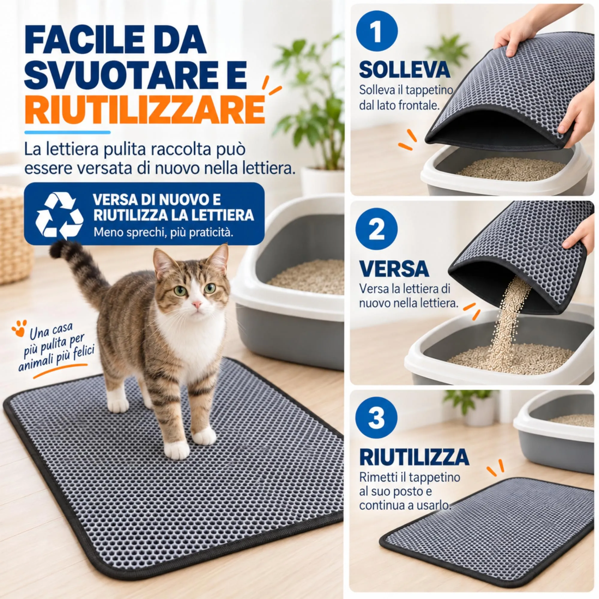 Blue Eyes Tappetino per lettiera per gatti, 40 x 60 cm, motivo a nido d'ape, impermeabile, a doppio strato, design a nido d'ape, colore: grigio 6040 - immagine 6