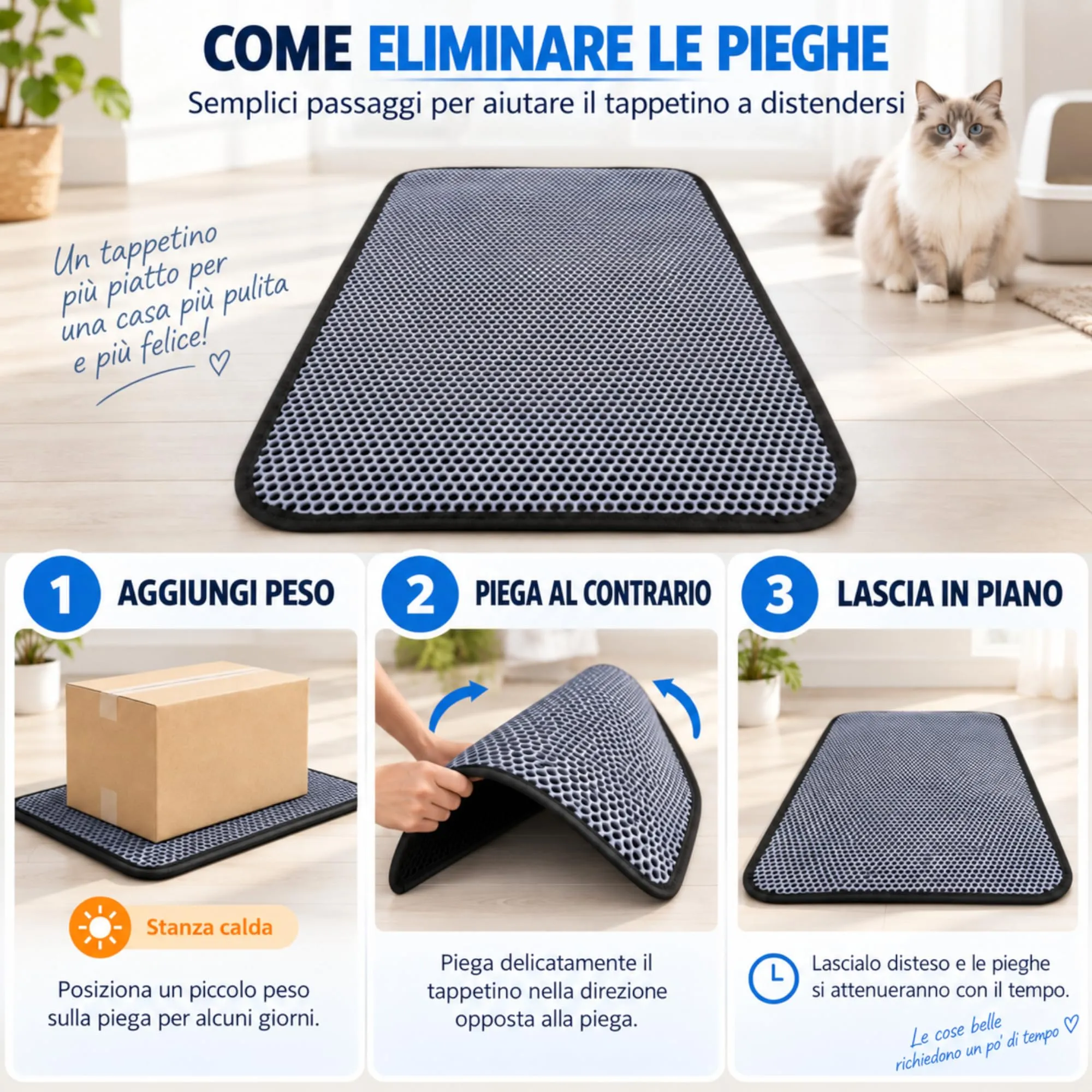 Blue Eyes Tappetino per lettiera per gatti, 40 x 60 cm, motivo a nido d'ape, impermeabile, a doppio strato, design a nido d'ape, colore: grigio 6040 - immagine 9
