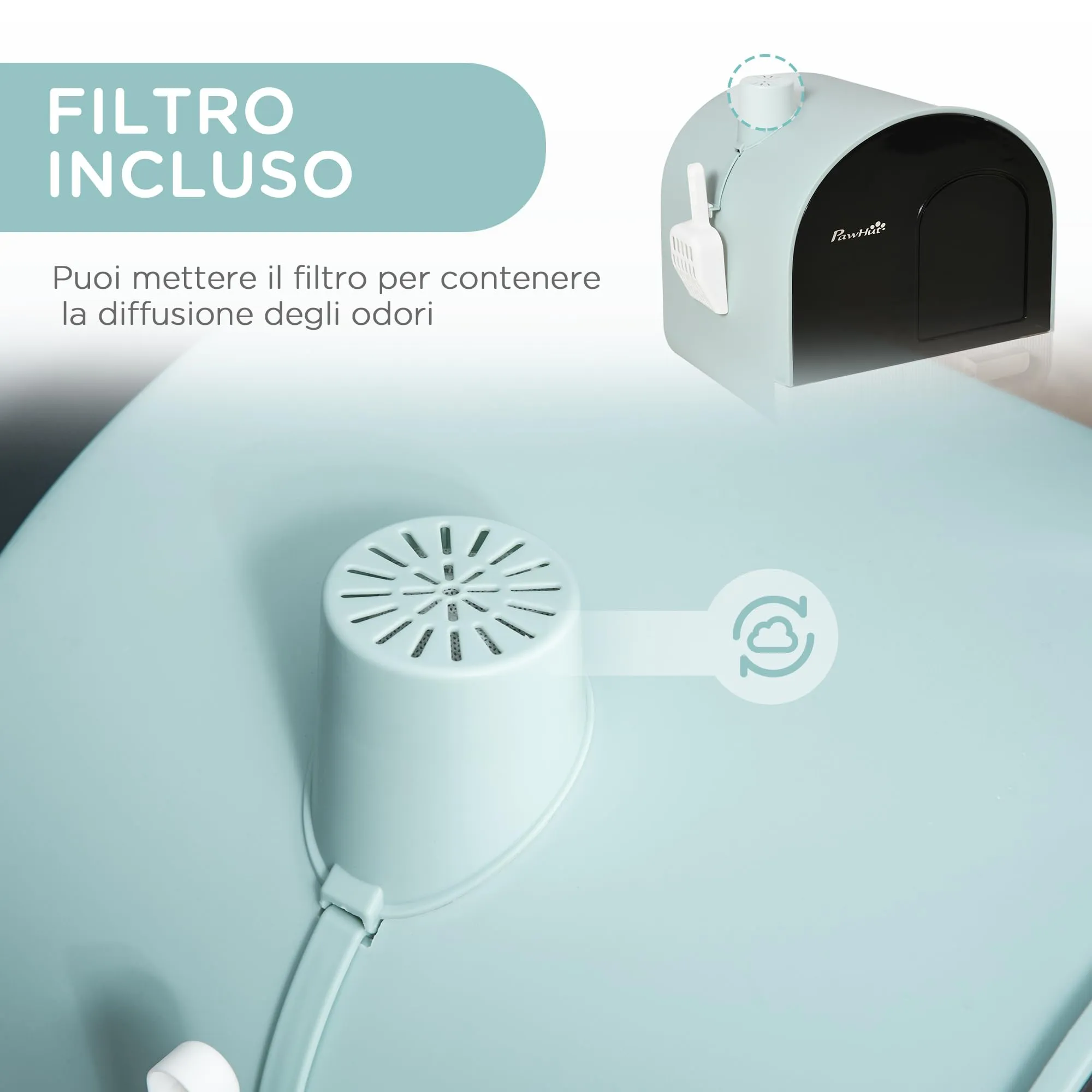 PawHut Lettiera per Gatti Chiusa, Vassoio Estraibile, Verde Bianco Nero - immagine 5