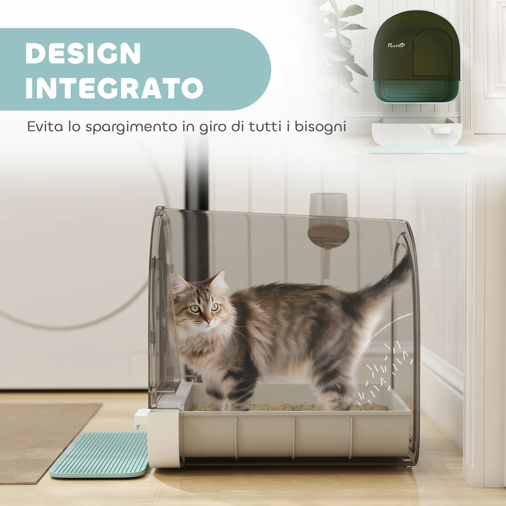 PawHut Lettiera per Gatti Chiusa, Vassoio Estraibile, Verde Bianco Nero - immagine 6