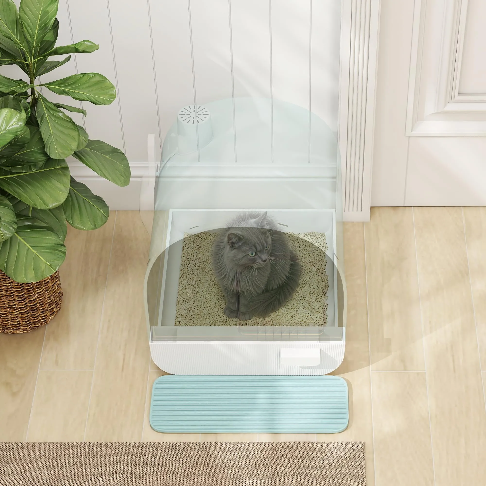 PawHut Lettiera per Gatti Chiusa, Vassoio Estraibile, Verde Bianco Nero - immagine 8
