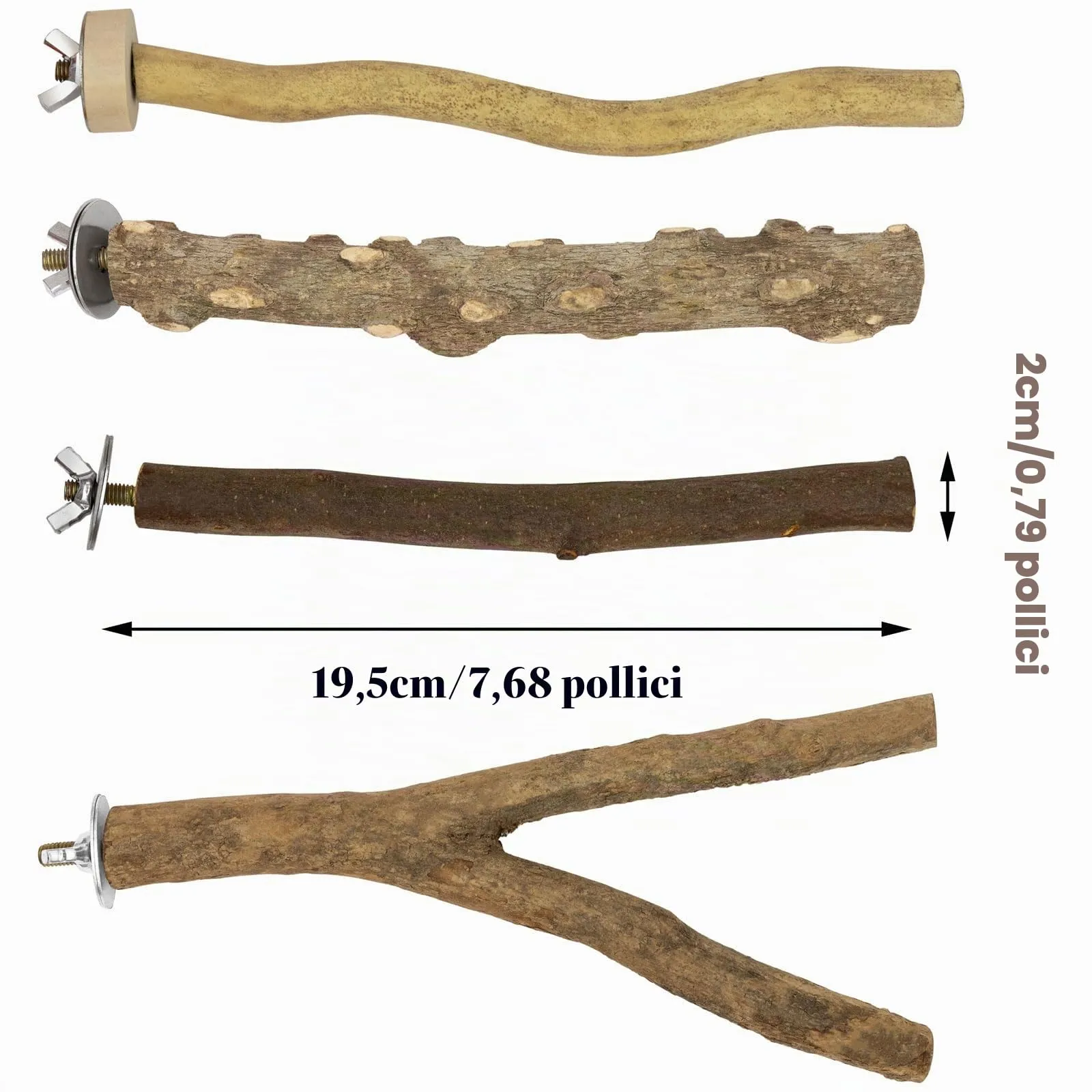 4 Pz Posatoi per Uccelli, Posatoi in Legno, Ramo D'uva Naturale Giocattolo per Pappagalli per Uccelli, Trespolo Posatoio Supporti per Uccelli in Legno Naturale per Piccolo Medi Pappagalli - immagine 2