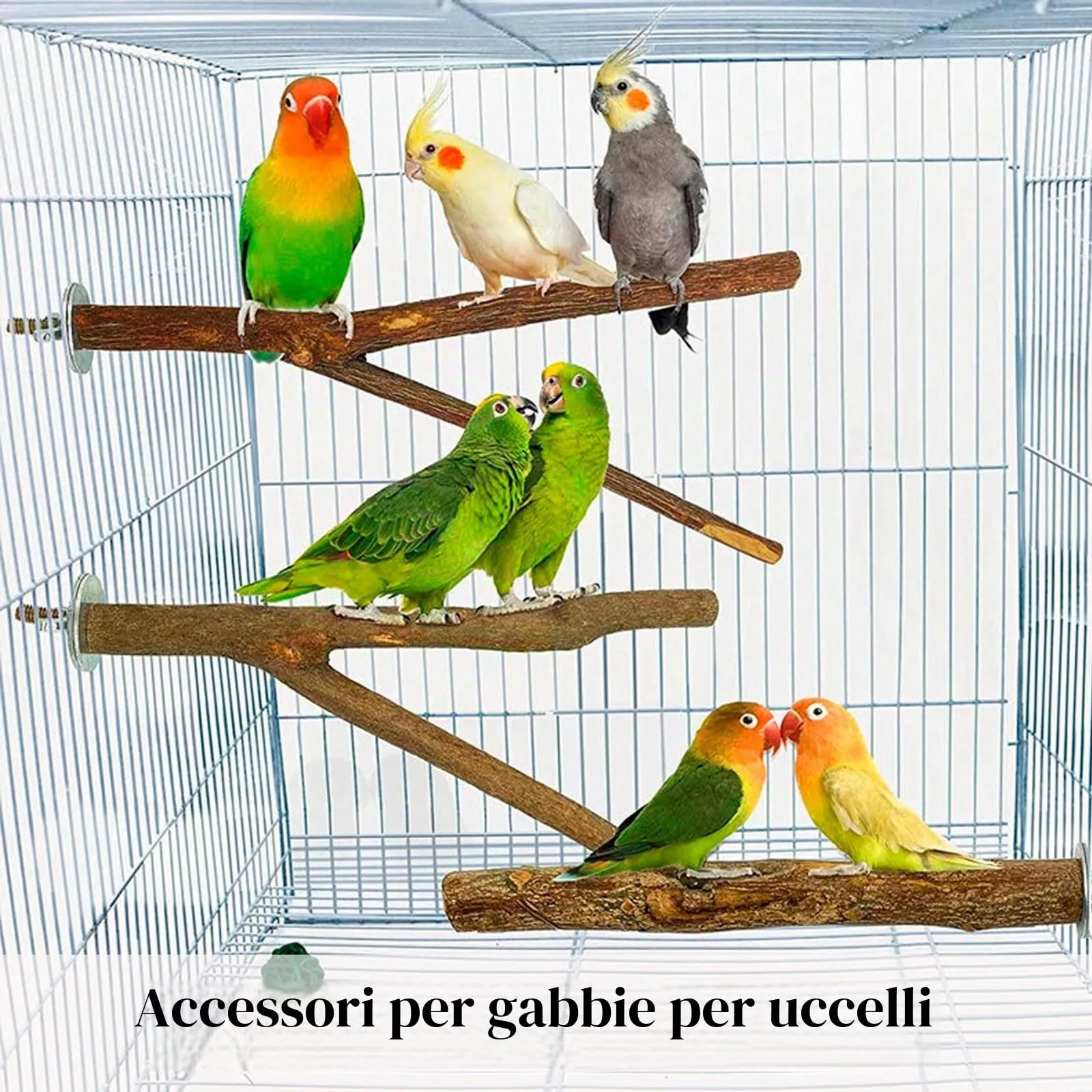 4 Pz Posatoi per Uccelli, Posatoi in Legno, Ramo D'uva Naturale Giocattolo per Pappagalli per Uccelli, Trespolo Posatoio Supporti per Uccelli in Legno Naturale per Piccolo Medi Pappagalli - immagine 6