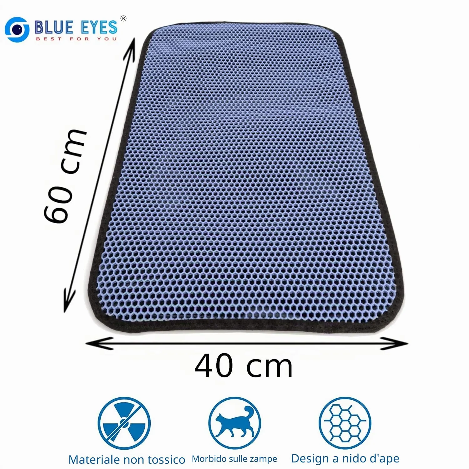 Blue Eyes Tappetino per lettiera per gatti, Sottotappeto per lettiera, design a nido d'ape, impermeabile, design a doppio strato, 60 x 40 cm, turchese - immagine 2
