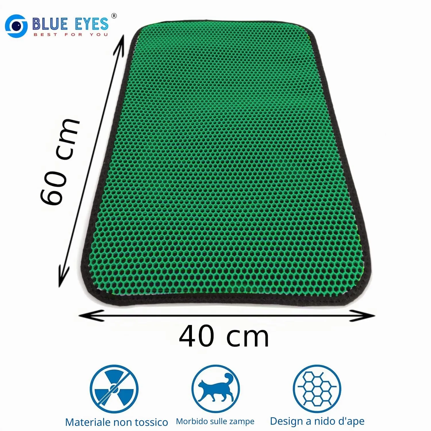 Blue Eyes Tappetino per lettiera per gatti, tappetino per lettiera 40x60 cm, tappetino per lettiera per gatti con design a nido d'ape impermeabile a doppia strato, in stile alveare (Verde-6040) - immagine 2