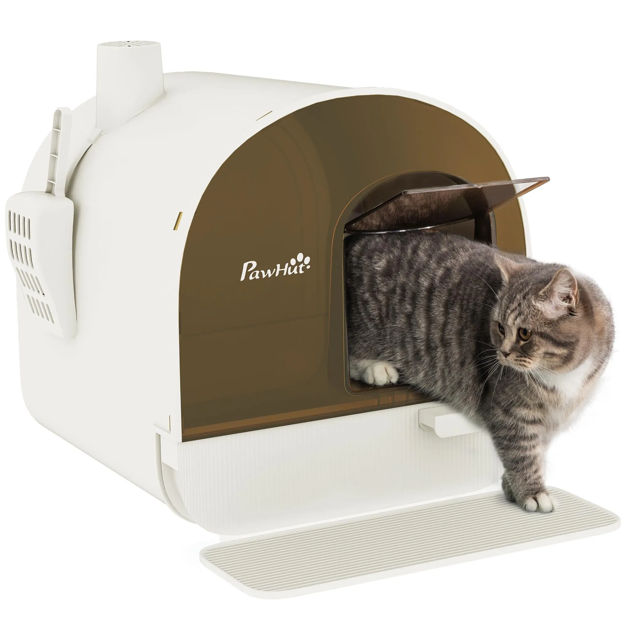 PawHut Lettiera per Gatti Chiusa, Vassoio Estraibile, Bianco e Nero - immagine 1