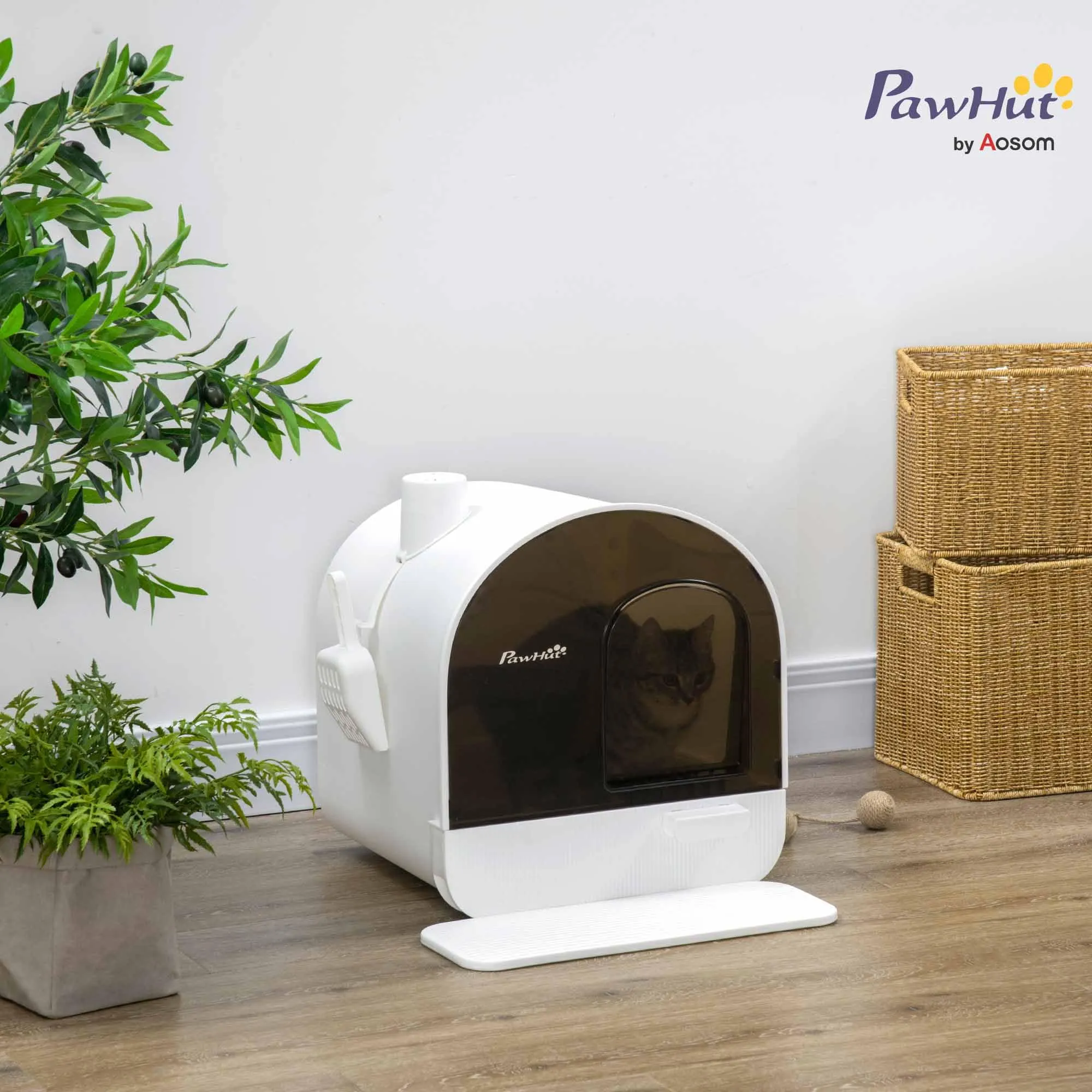 PawHut Lettiera per Gatti Chiusa, Vassoio Estraibile, Bianco e Nero - immagine 2
