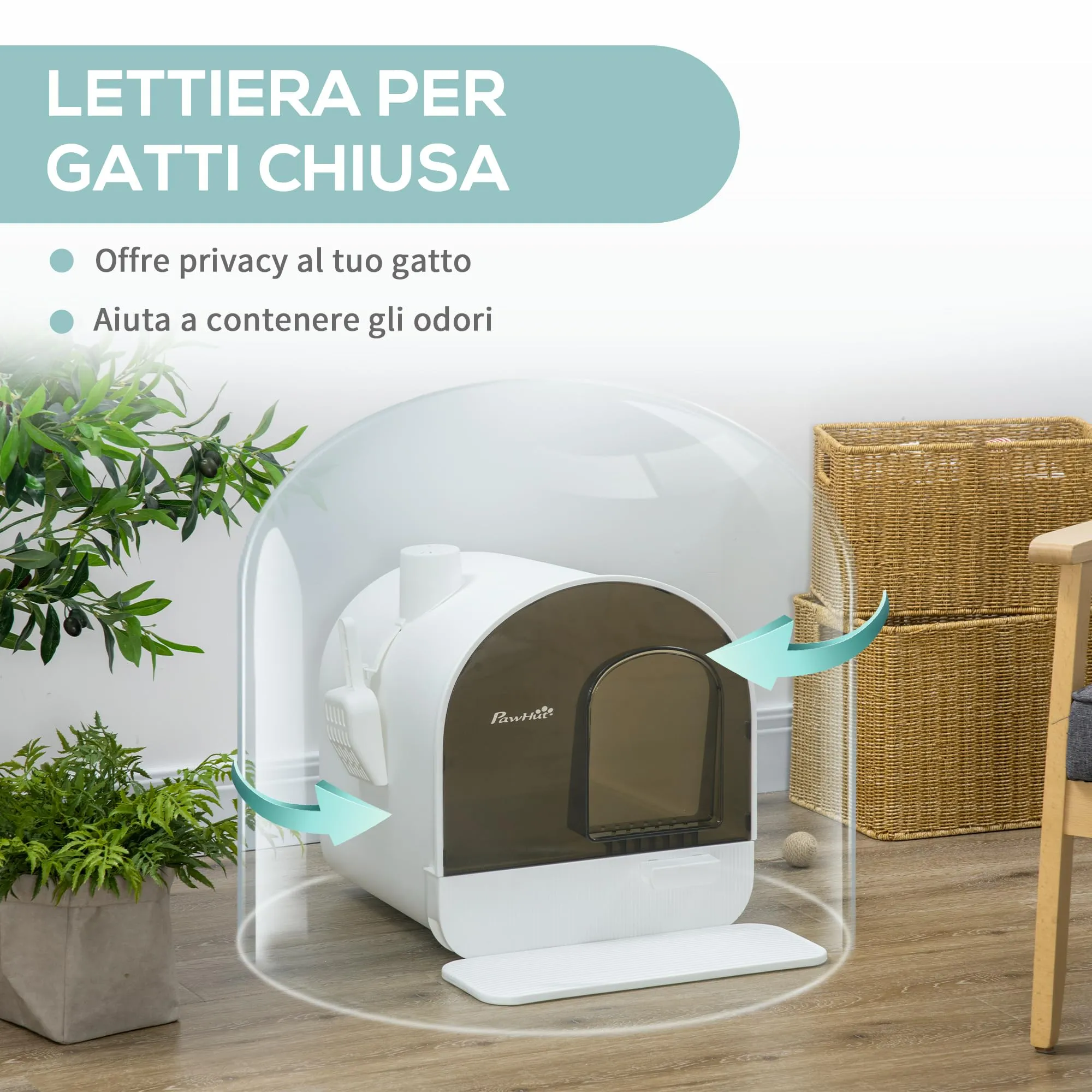 PawHut Lettiera per Gatti Chiusa, Vassoio Estraibile, Bianco e Nero - immagine 4