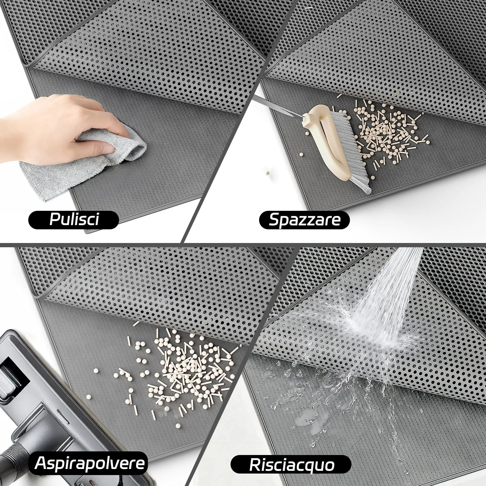 Garoopion Tappetino Lettiera Gatto, Nido d'Ape, Grande 76x61cm, Grigio - immagine 7