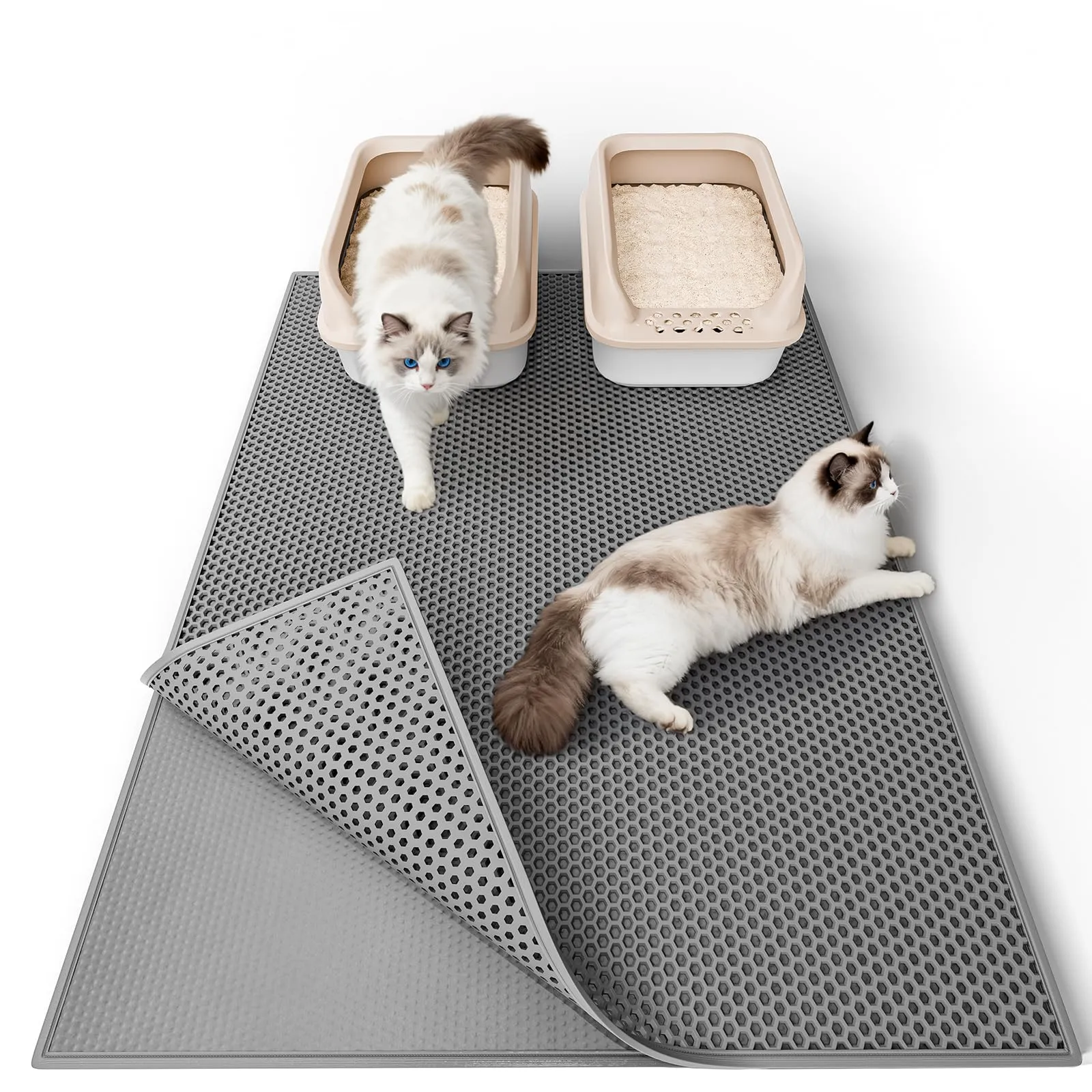 Garoopion Tappetino Lettiera Gatto, Nido d'Ape, Grande 90x76cm, Grigio - immagine 1