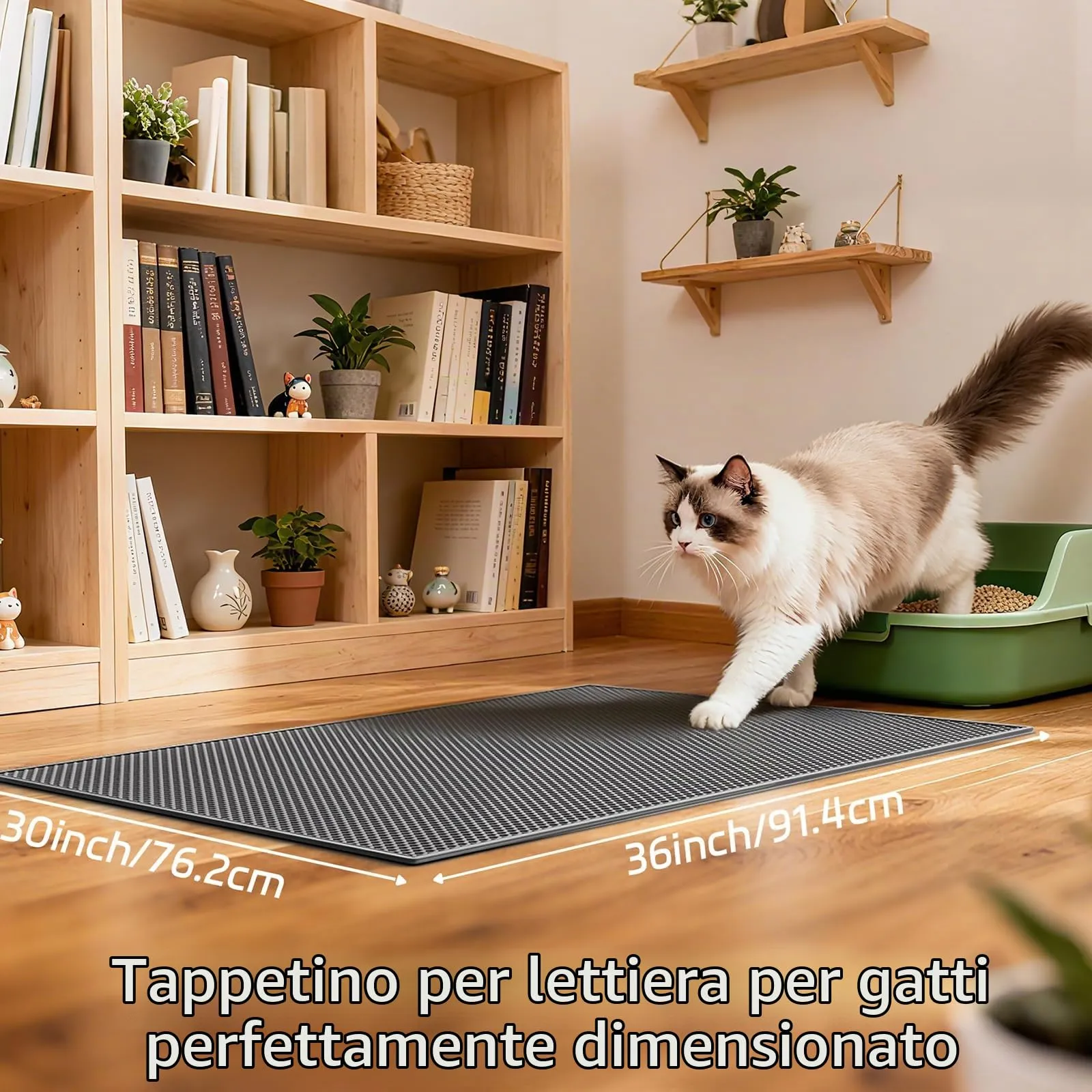 Garoopion Tappetino Lettiera Gatto, Nido d'Ape, Grande 90x76cm, Grigio - immagine 2