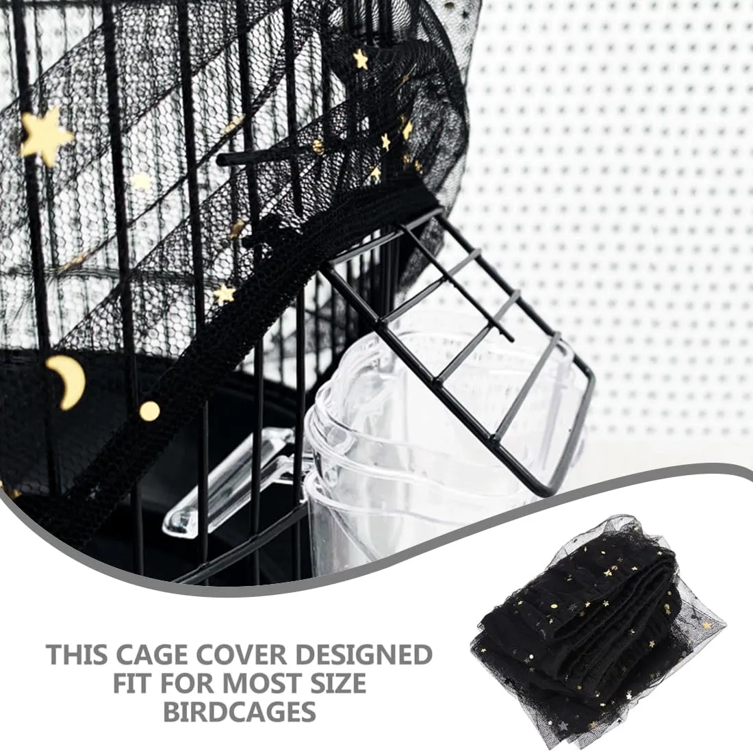 PLABBDPL Copertura per Gabbia Uccelli Extra Large Copertura in Rete per Gabbia Uccelli di Nylon con Cattura di Piume Semi Protezione Gonna Morbida e Ariosa per Pappagallo Parrocchetto Ara (Nero) - immagine 2