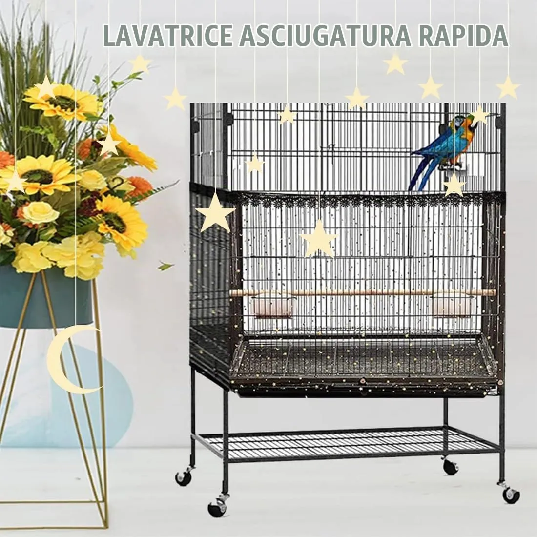 PLABBDPL Copertura per Gabbia Uccelli Extra Large Copertura in Rete per Gabbia Uccelli di Nylon con Cattura di Piume Semi Protezione Gonna Morbida e Ariosa per Pappagallo Parrocchetto Ara (Nero) - immagine 3