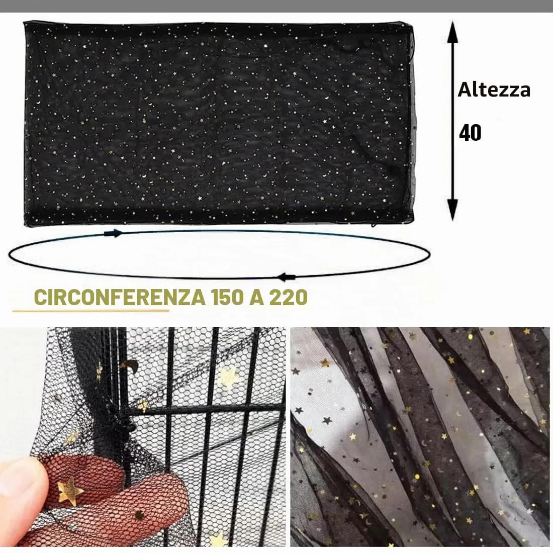 PLABBDPL Copertura per Gabbia Uccelli Extra Large Copertura in Rete per Gabbia Uccelli di Nylon con Cattura di Piume Semi Protezione Gonna Morbida e Ariosa per Pappagallo Parrocchetto Ara (Nero) - immagine 5