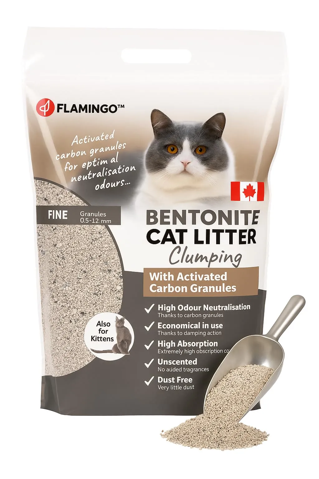Flamingo Lettiera per gatti - lettiera agglomerante - granulometria extra fine - 12L (12KG) per 10 settimane - Origine Canada - naturale & senza profumo - Ideale per 1 o più gatti - immagine 1