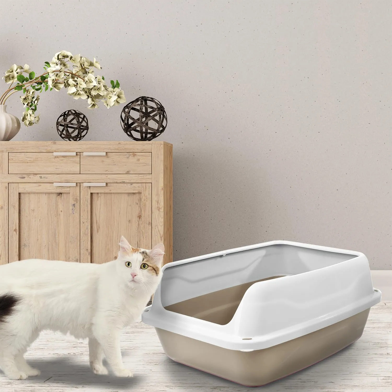Patam lettiera aperta per gatti con bordi alti e paletta omaggio, 56 cm x 40 cm x 24 cm Made in Italy – Milù Maxi Beige - immagine 5