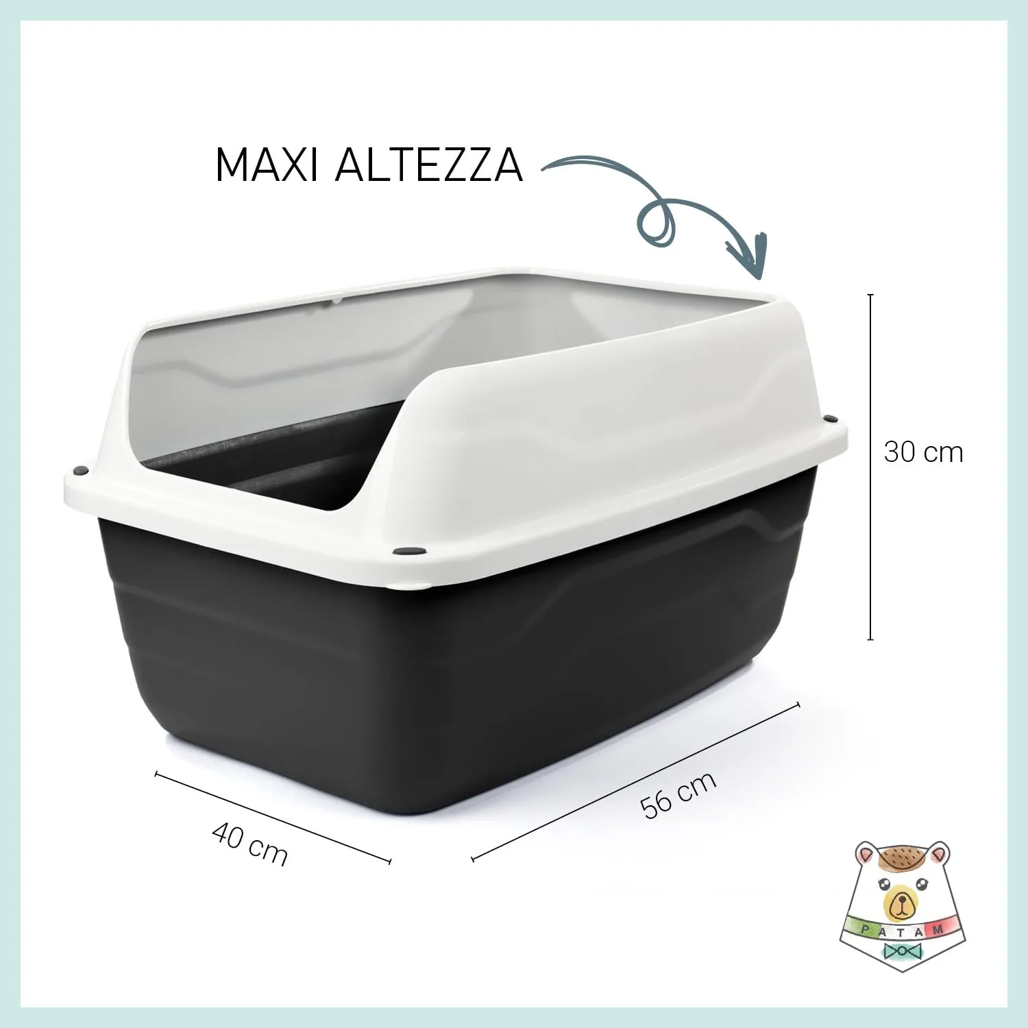 Patam lettiera aperta per gatti con bordi alti e paletta omaggio, 56 cm x 40 cm x 30 cm Made in Italy – Attila Grigio - immagine 4