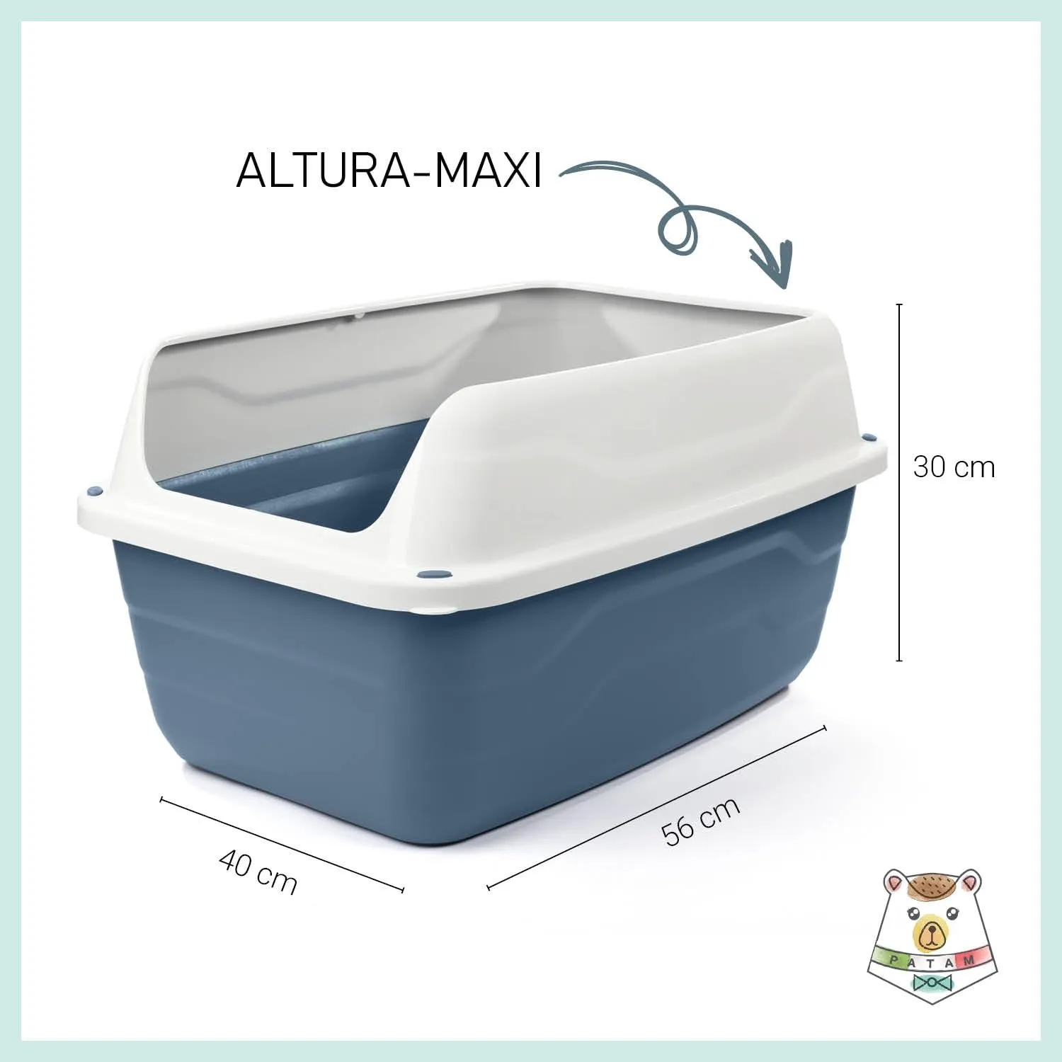 Patam lettiera aperta per gatti con bordi alti e paletta omaggio, 56 cm x 40 cm x 30 cm Made in Italy – Attila Blu - immagine 4