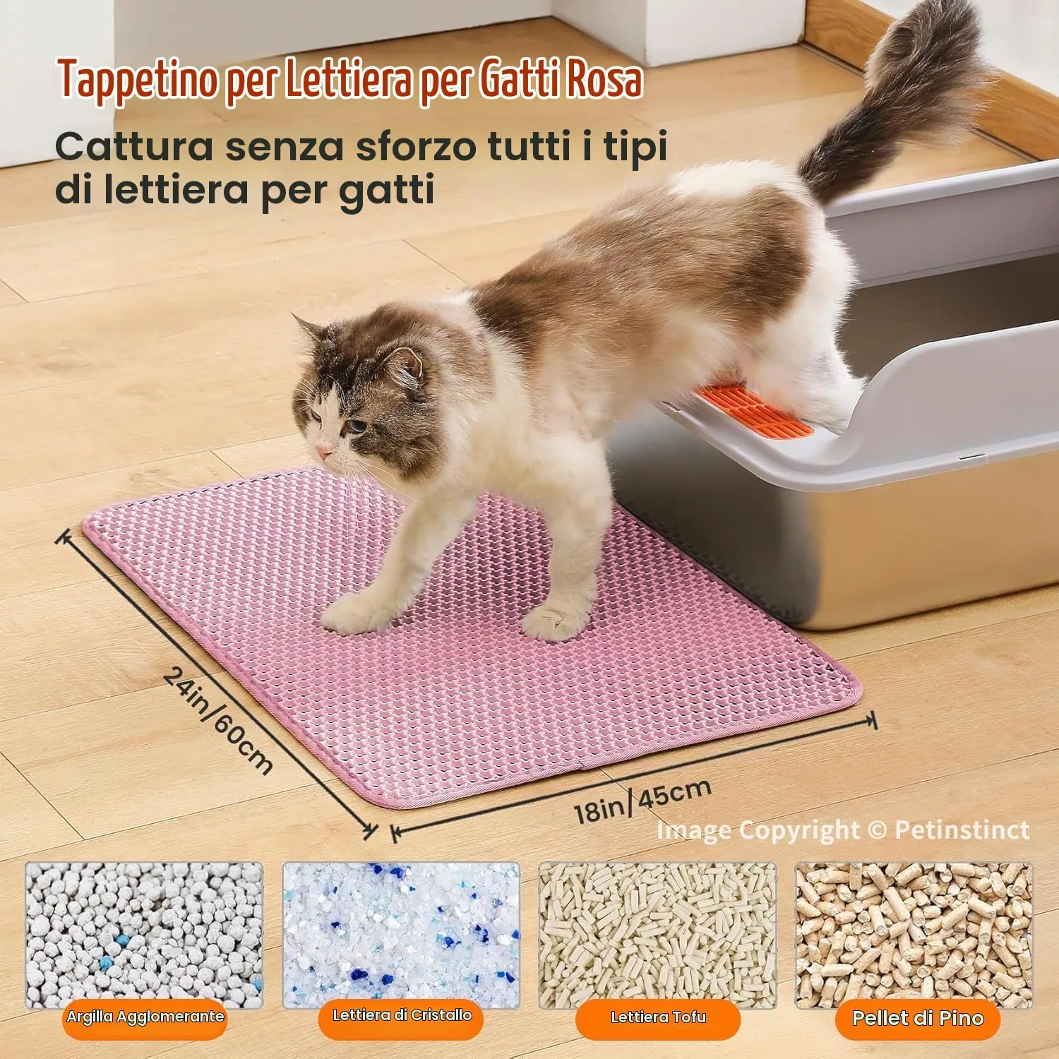 Petinstinct Tappetino per Lettiera Gatto, Design Nido d'Ape 2 Strati - immagine 2