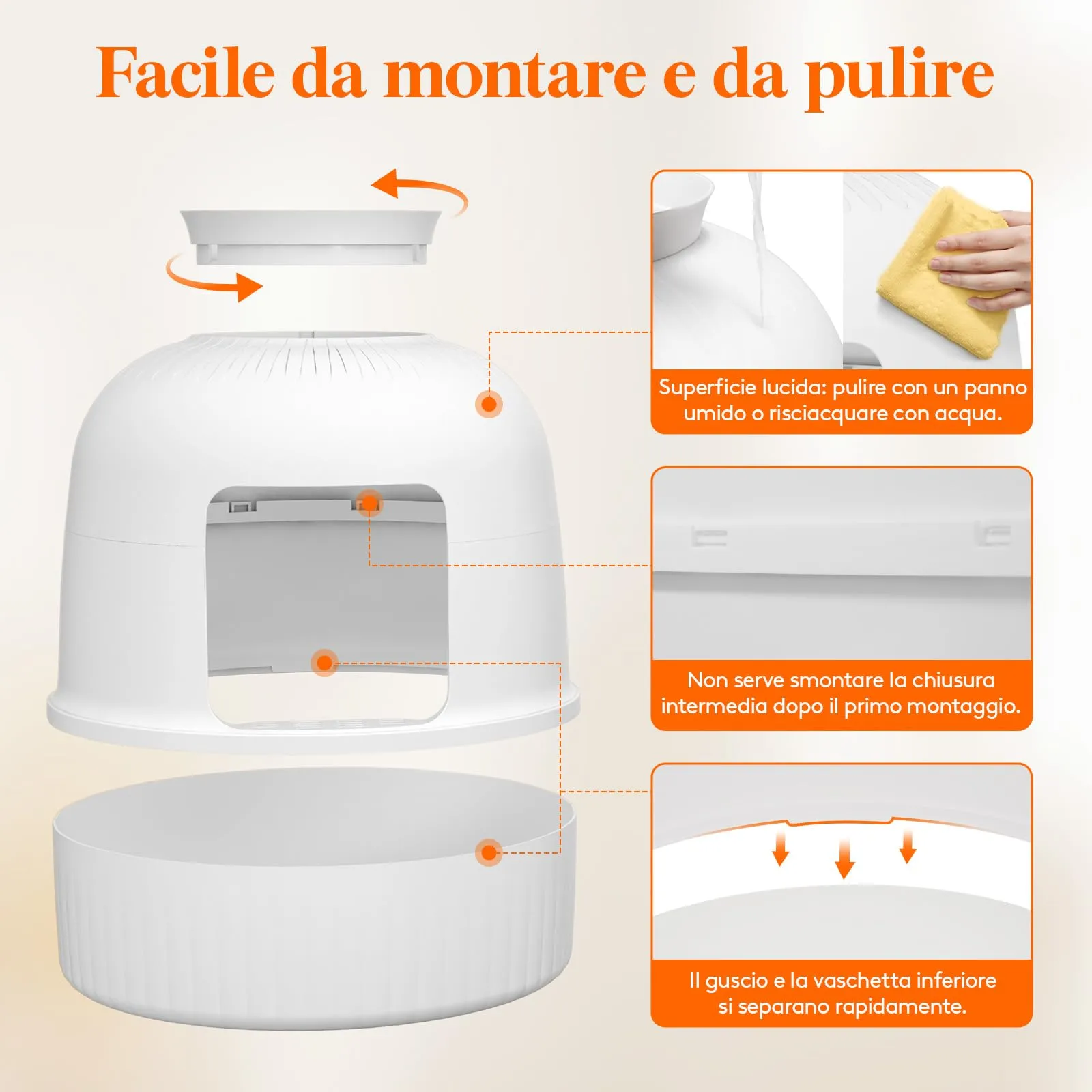 Lifewit Lettiera Gatto con Deodorante e Filtro a Carboni Attivi, Toilette per Gatti per Soggiorno, Camera da Letto e Angoli, Lettiera a Forma di Vaso con Pianta Finta e Paletta, 48 x 120 cm, Bianco - immagine 4