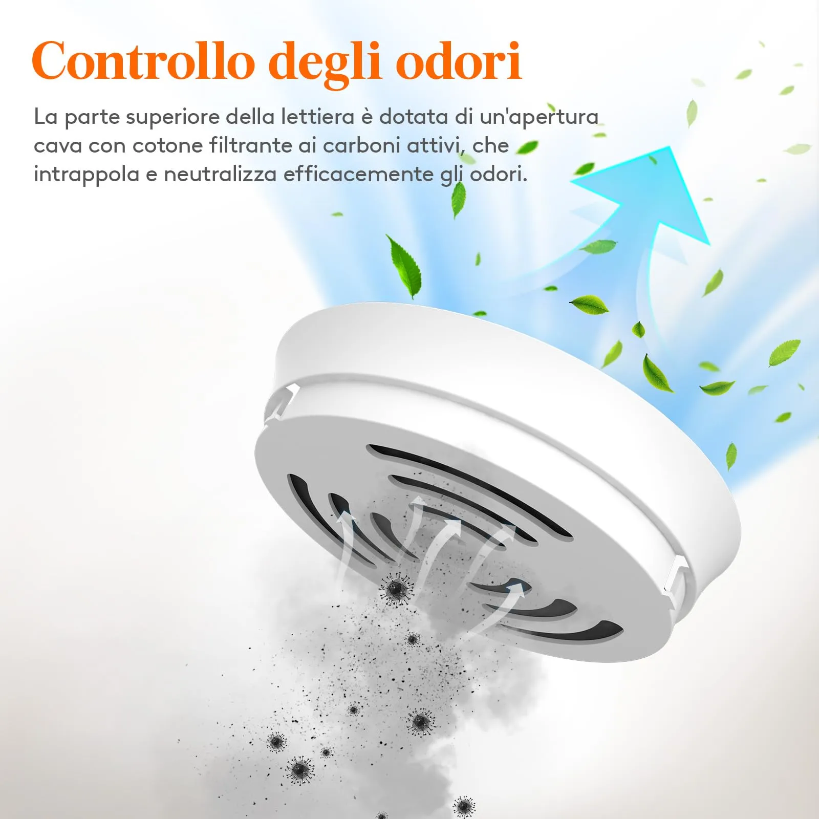 Lifewit Lettiera Gatto con Deodorante e Filtro a Carboni Attivi, Toilette per Gatti per Soggiorno, Camera da Letto e Angoli, Lettiera a Forma di Vaso con Pianta Finta e Paletta, 48 x 120 cm, Bianco - immagine 5