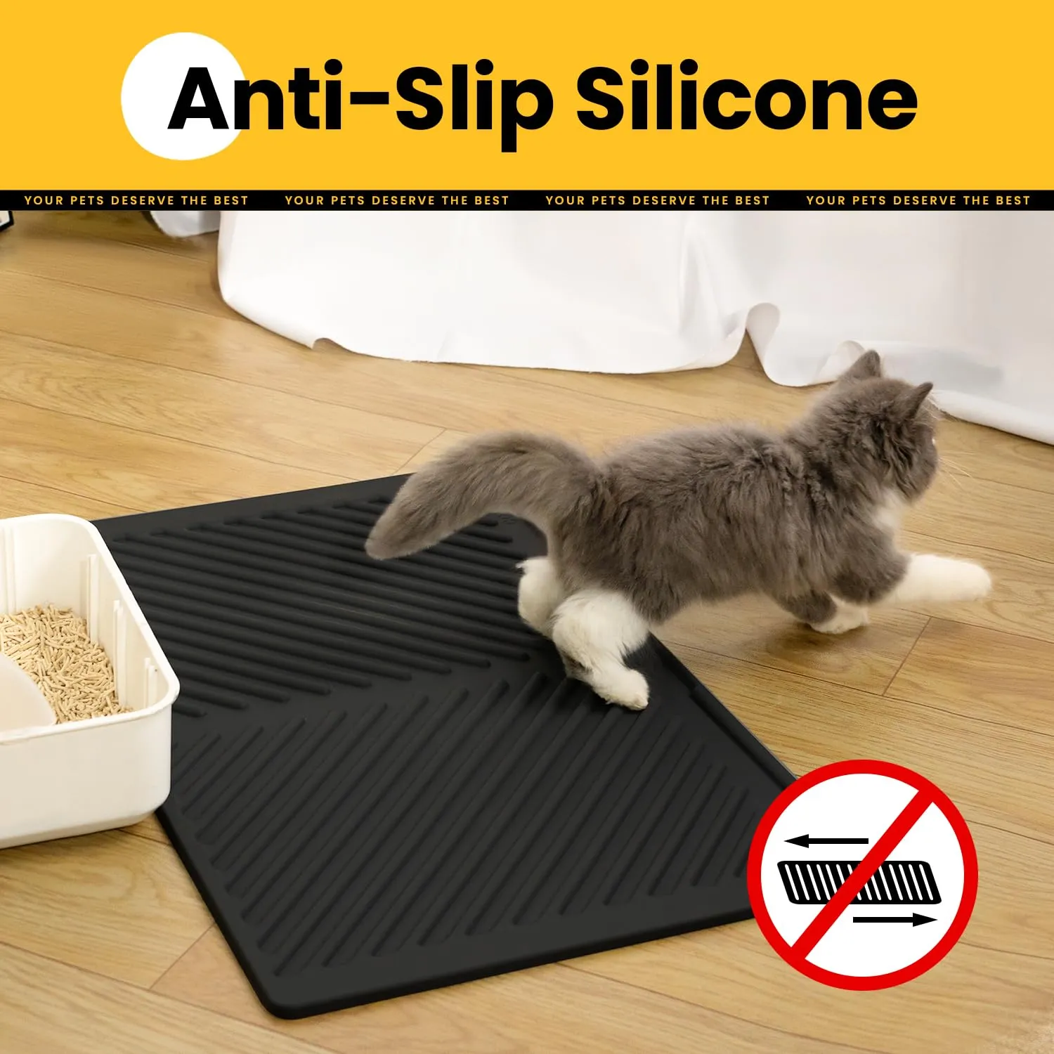 Conlun Silicone Tappetino Lettiera Gatto, Impermeabile Gomma, 60x38cm, Nero - immagine 2