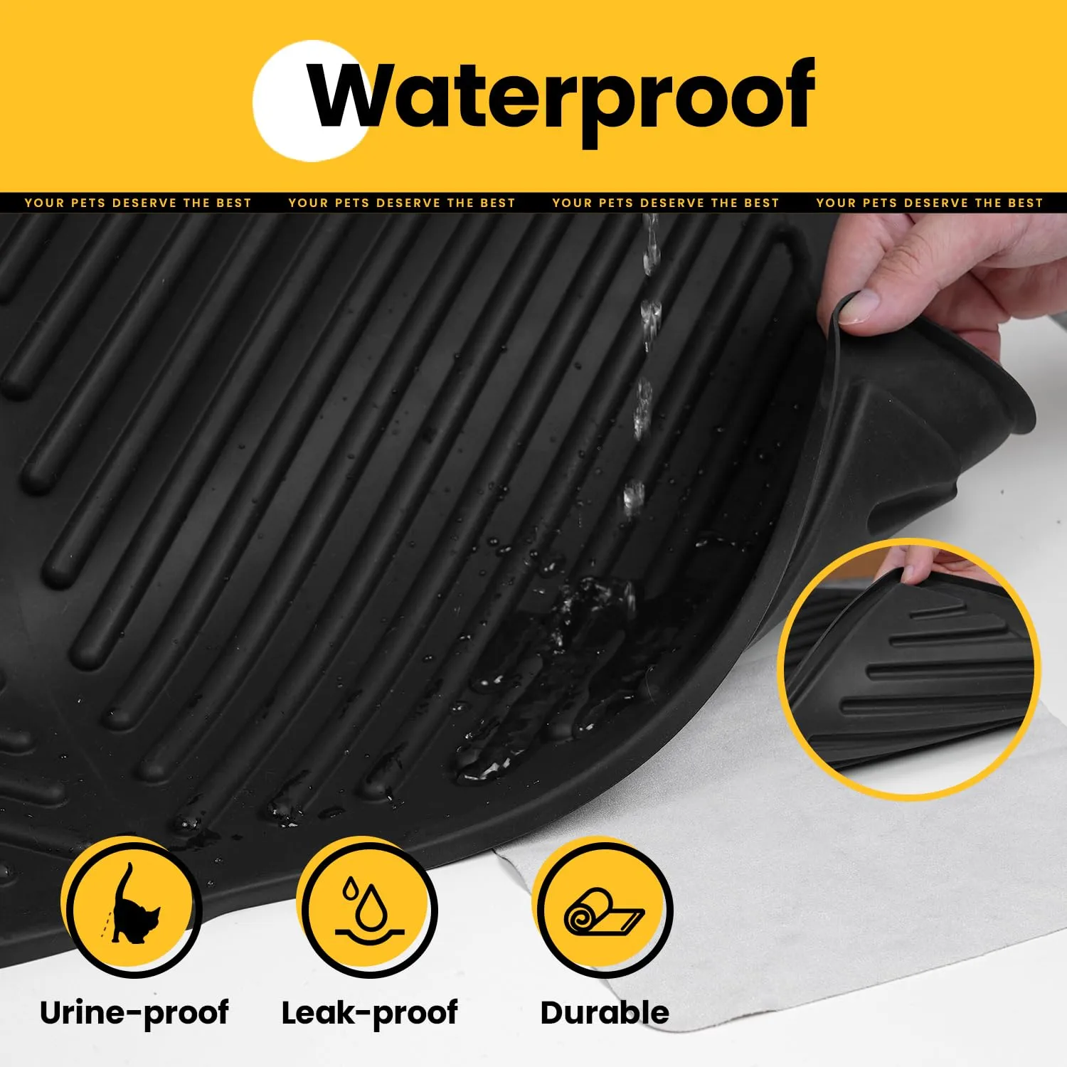 Conlun Silicone Tappetino Lettiera Gatto, Impermeabile Gomma, 60x38cm, Nero - immagine 3