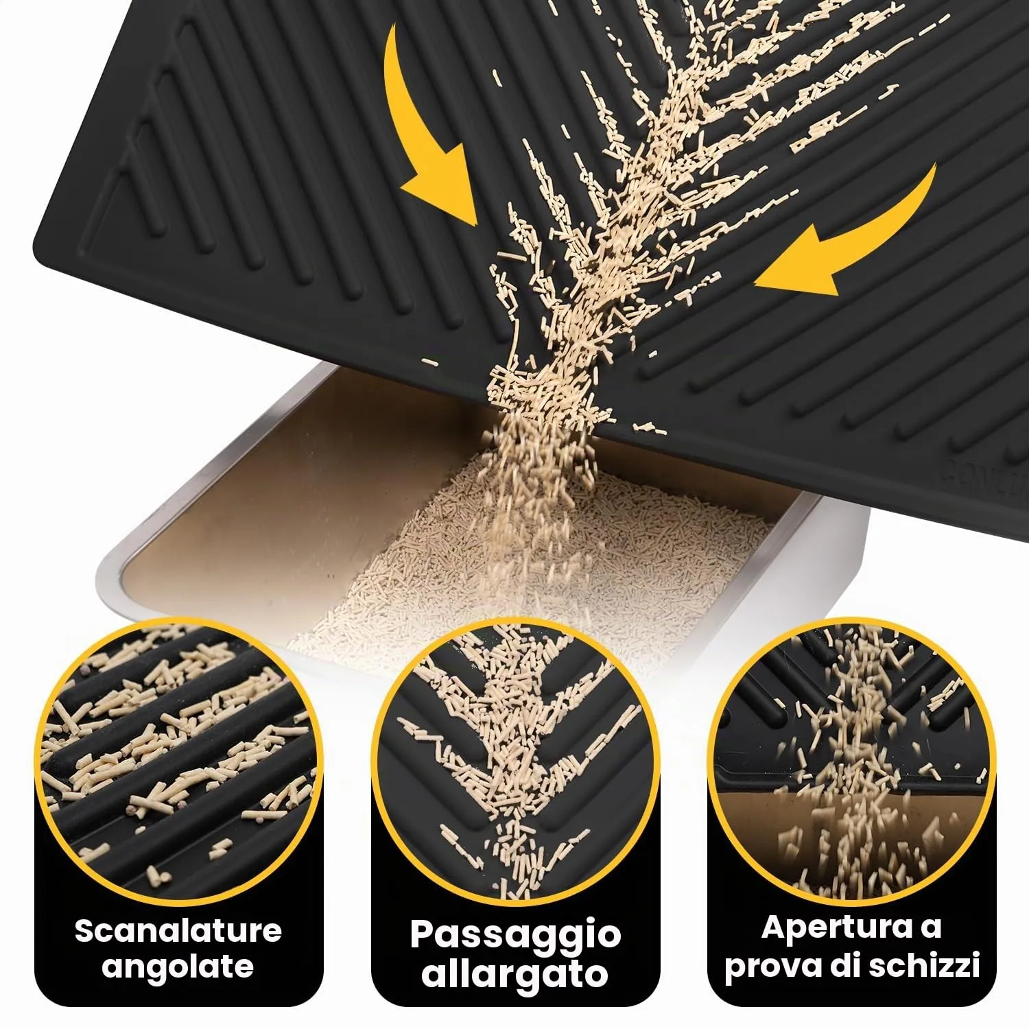 Conlun Silicone Tappetino Lettiera Gatto, Impermeabile Gomma, 60x38cm, Nero - immagine 4