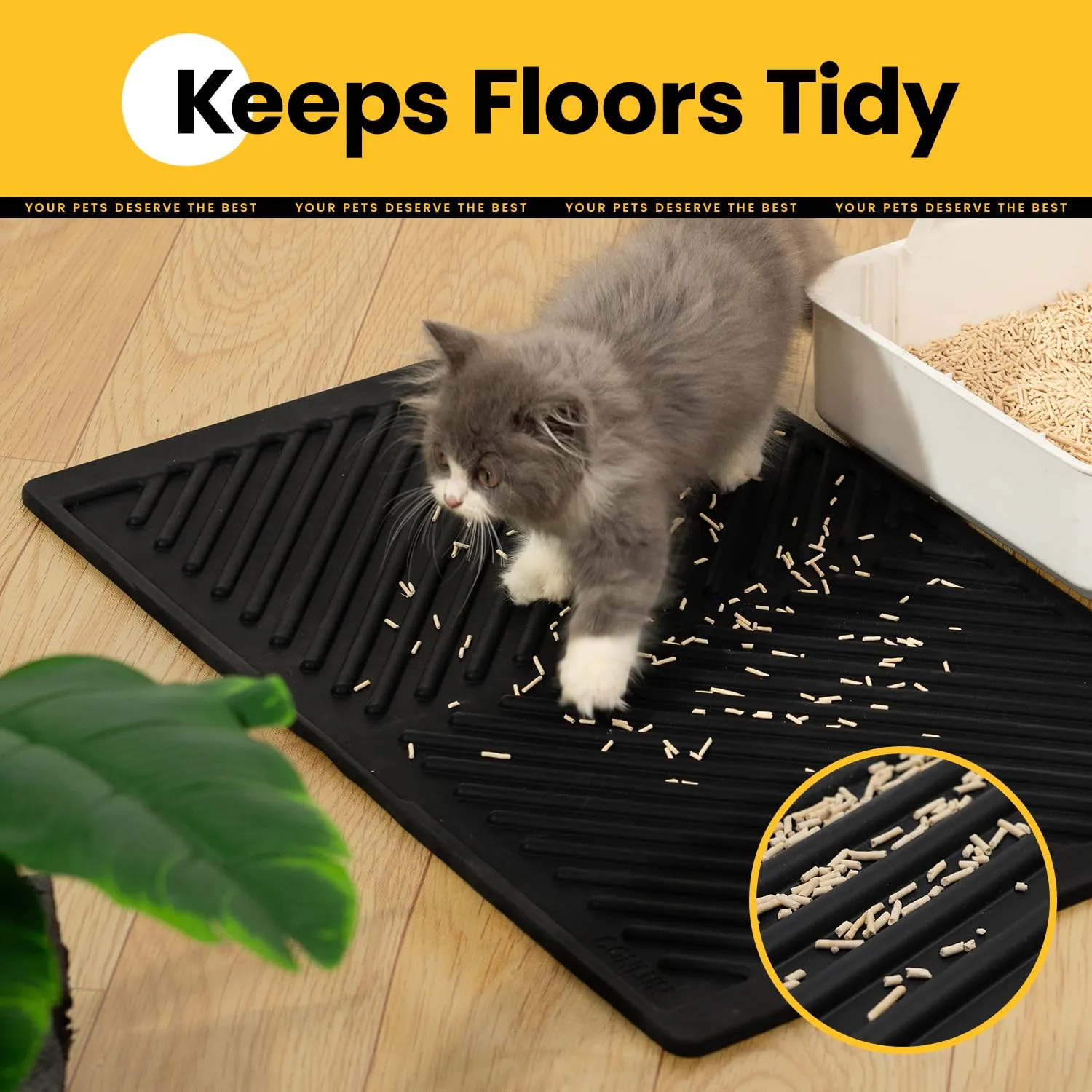 Conlun Silicone Tappetino Lettiera Gatto, Impermeabile Gomma, 60x38cm, Nero - immagine 6