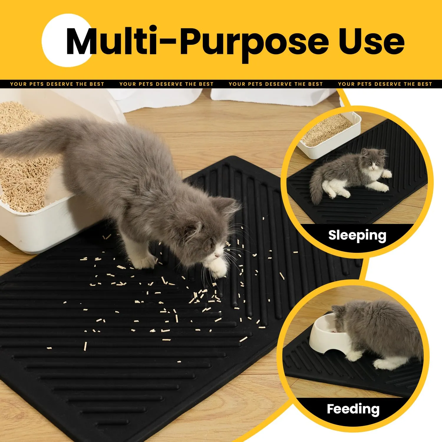 Conlun Silicone Tappetino Lettiera Gatto, Impermeabile Gomma, 60x38cm, Nero - immagine 9