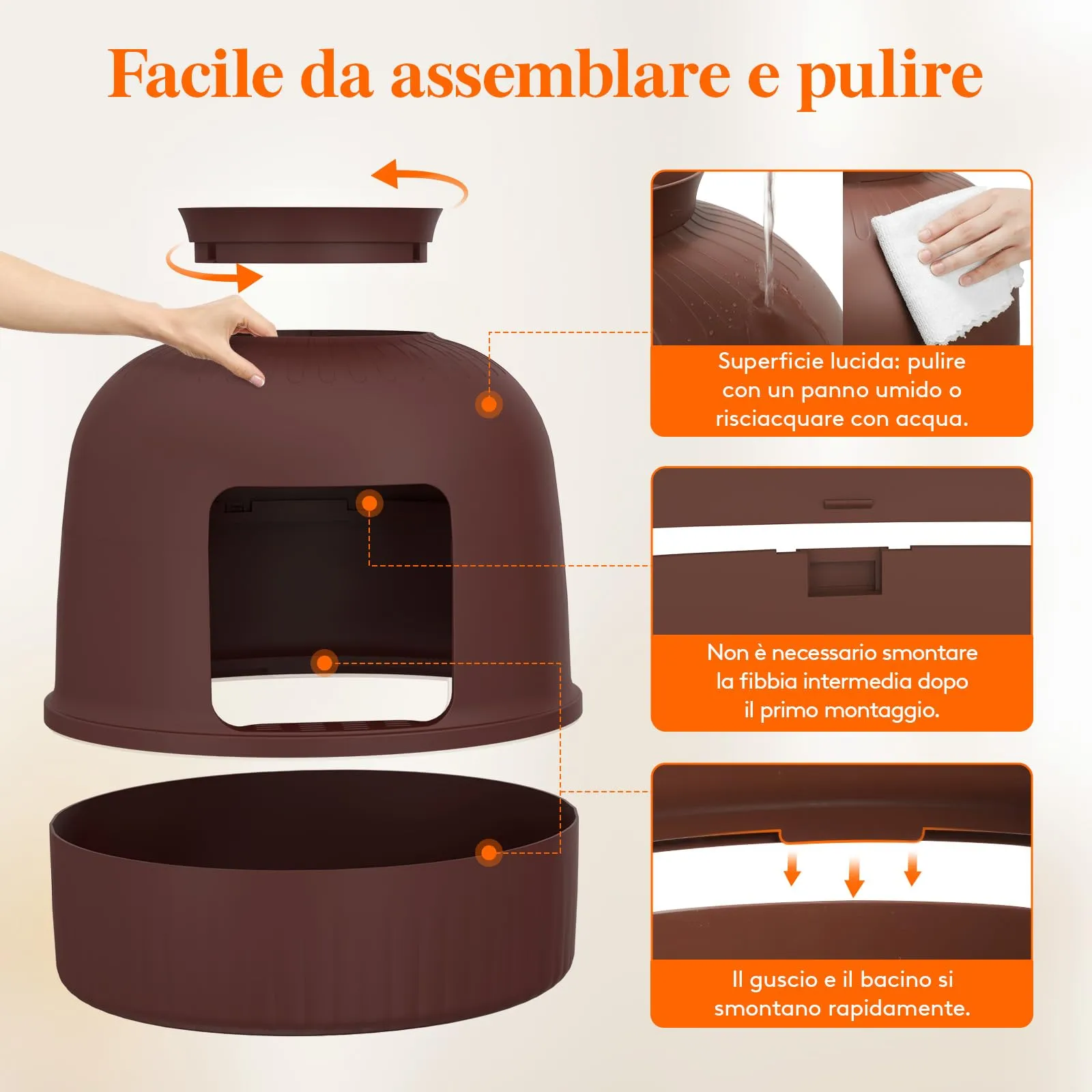 Lifewit Lettiera Gatto con Deodorante e Filtro a Carboni Attivi, Toilette per Gatti per Soggiorno, Camera da Letto e Angoli, Lettiera a Forma di Vaso con Pianta Finta e Paletta, 48 x 120 cm, Marrone - immagine 5