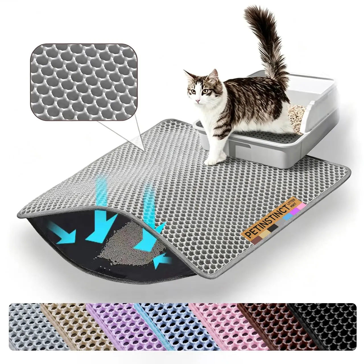 Petinstinct Tappetino per Lettiera Gatto, Design Nido d'Ape 2 Strati - immagine 1