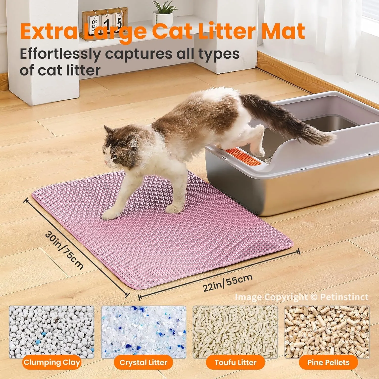 Petinstinct Tappetino Extra Grande per Lettiera Gatto, Design Nido d'Ape - immagine 2