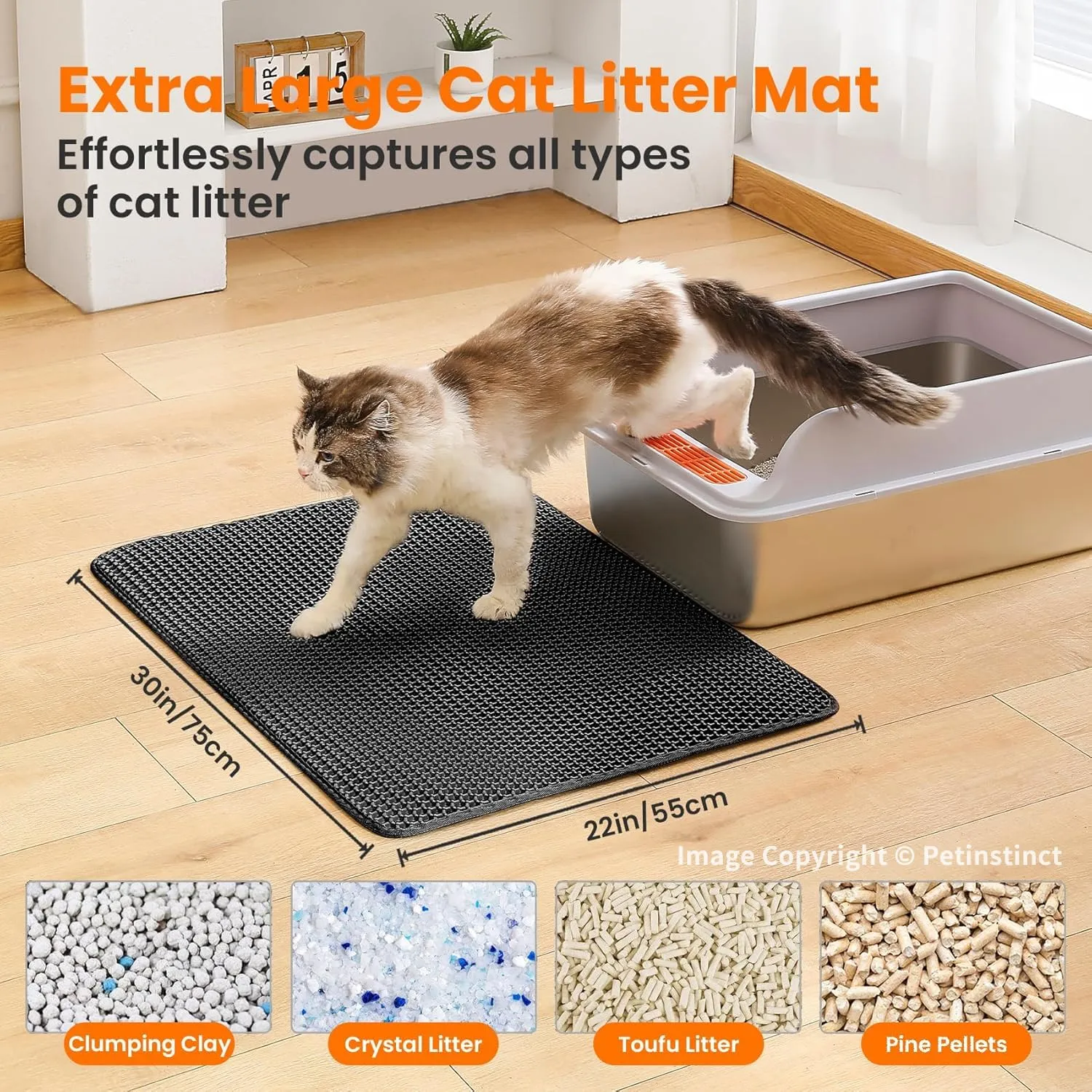Petinstinct Tappetino Extra Grande per Lettiera Gatto, Design Nido d'Ape - immagine 2
