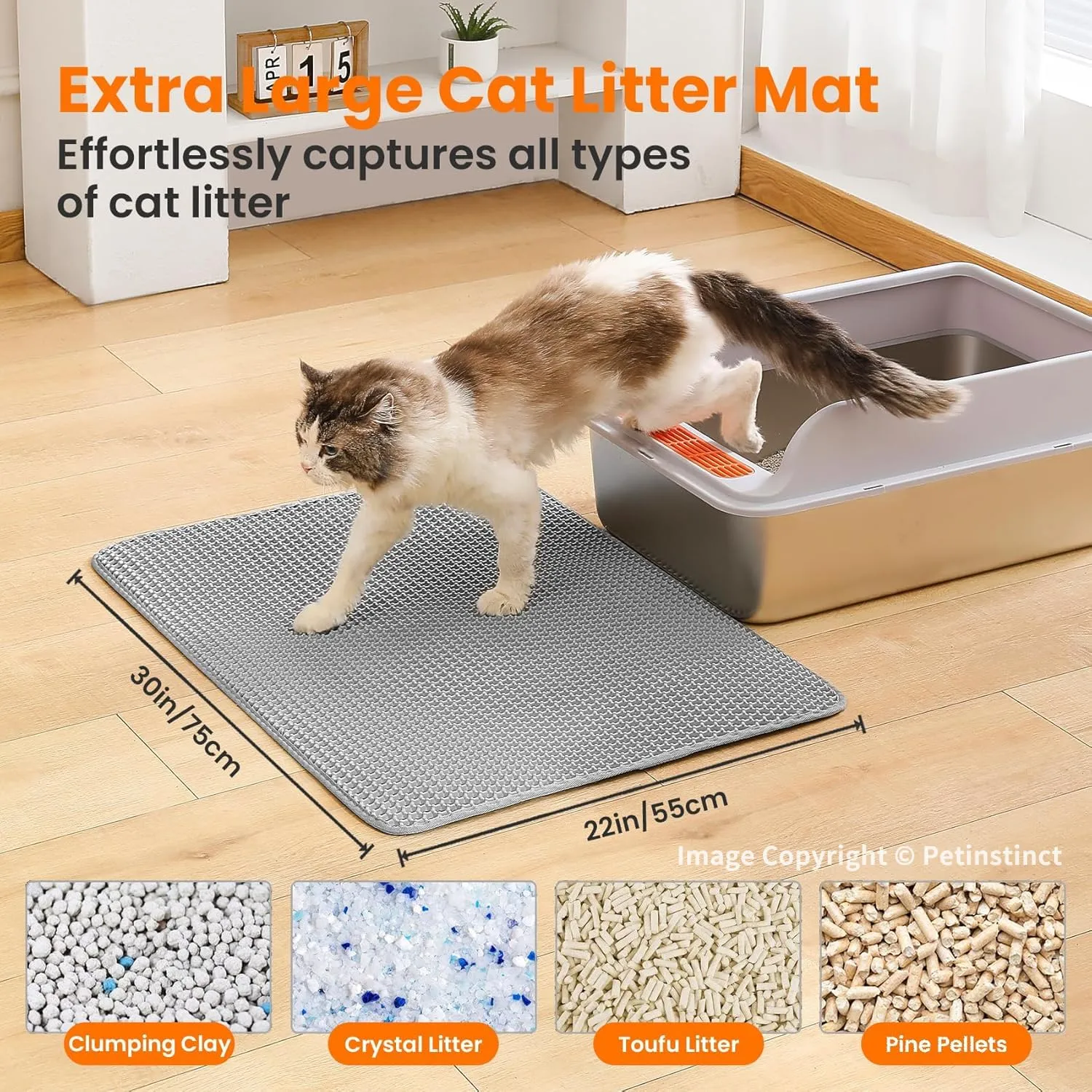 Petinstinct Tappetino Extra Grande per Lettiera Gatto, Design Nido d'Ape - immagine 2