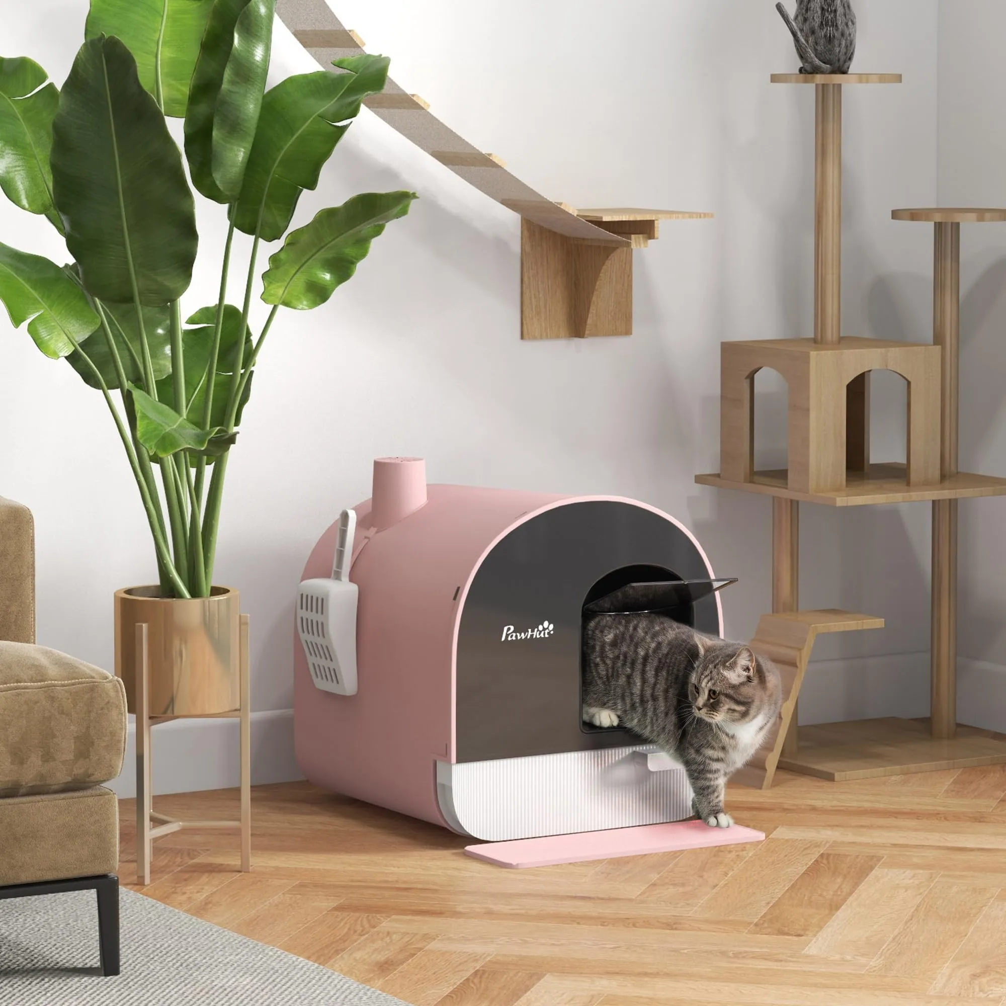 PawHut Lettiera per Gatti Chiusa, Vassoio Estraibile, Rosa - immagine 2