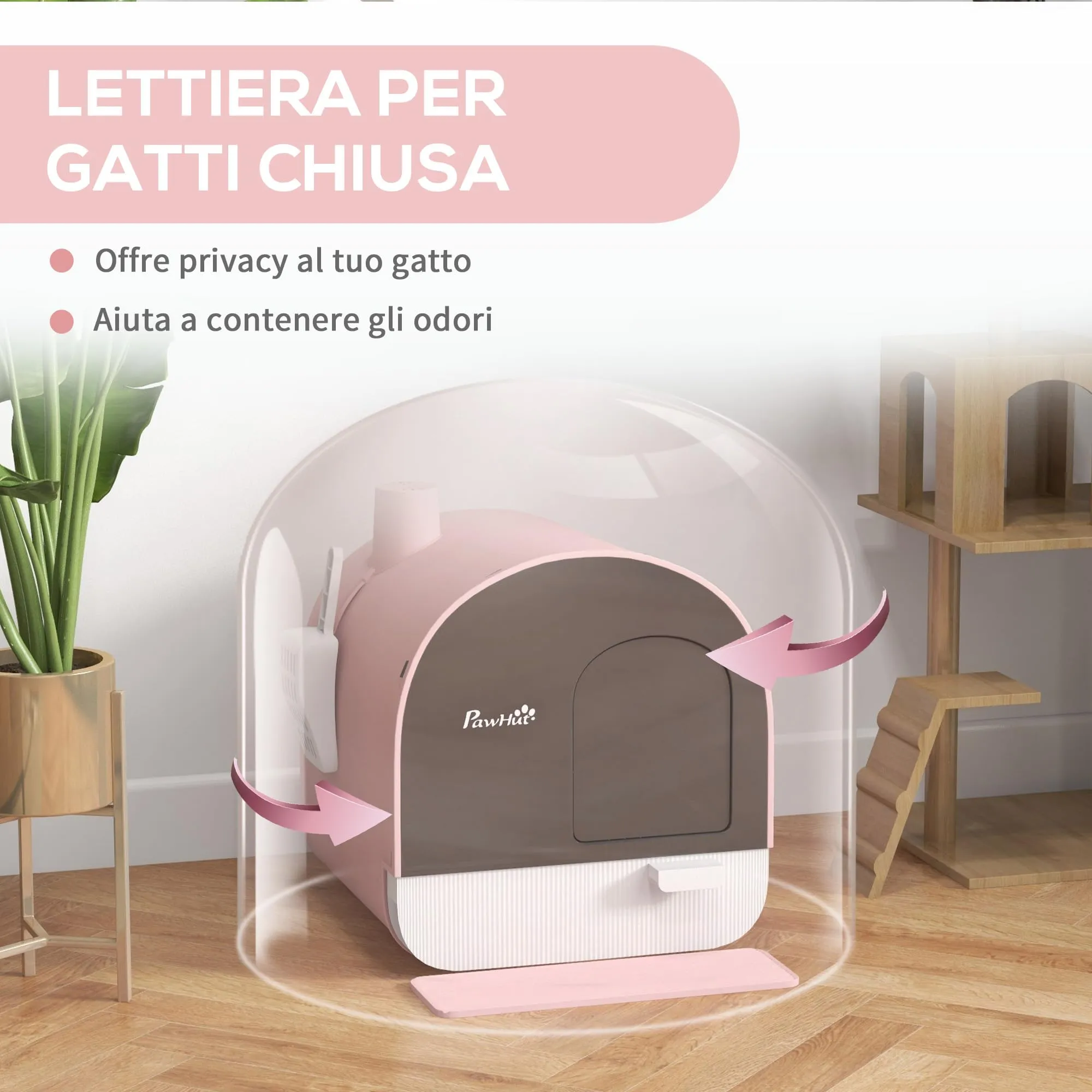 PawHut Lettiera per Gatti Chiusa, Vassoio Estraibile, Rosa - immagine 4
