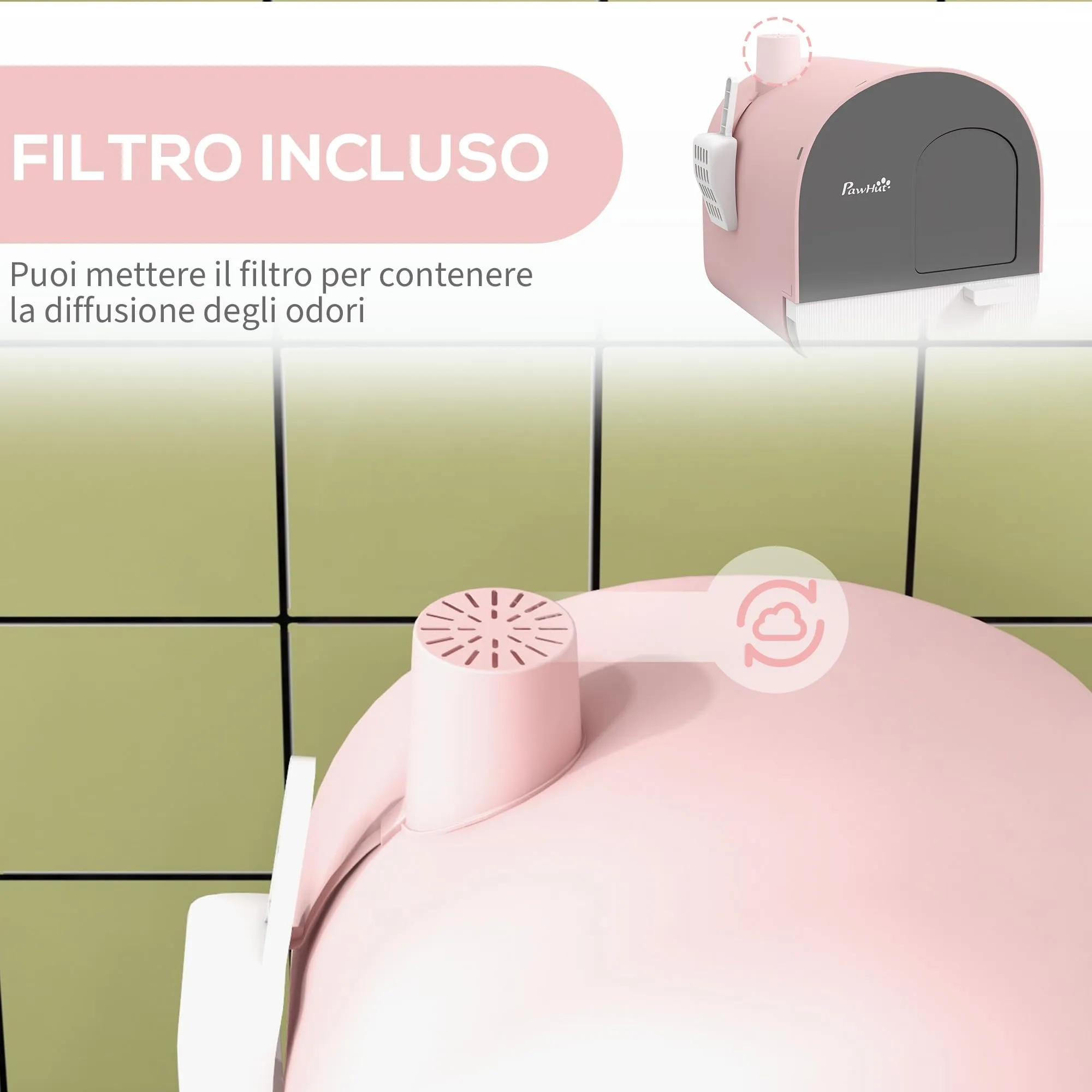 PawHut Lettiera per Gatti Chiusa, Vassoio Estraibile, Rosa - immagine 5