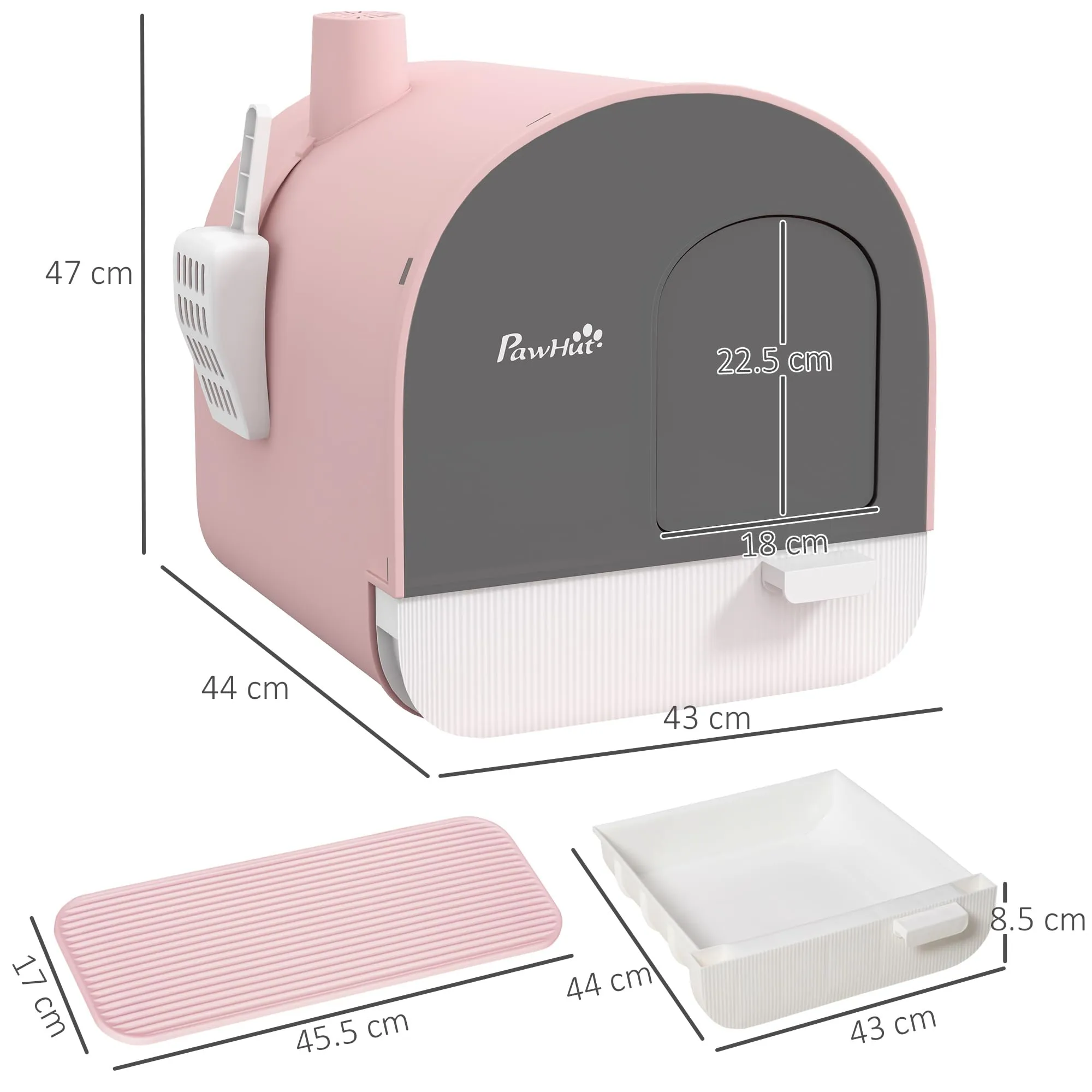 PawHut Lettiera per Gatti Chiusa, Vassoio Estraibile, Rosa - immagine 6