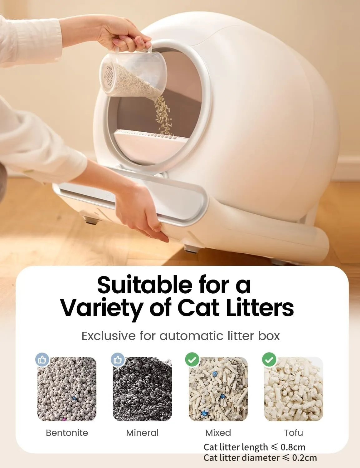 QSMYUYE Lettiera Gatto Autopulente, 65L Lettiera Automatica per Più Gatti - immagine 6