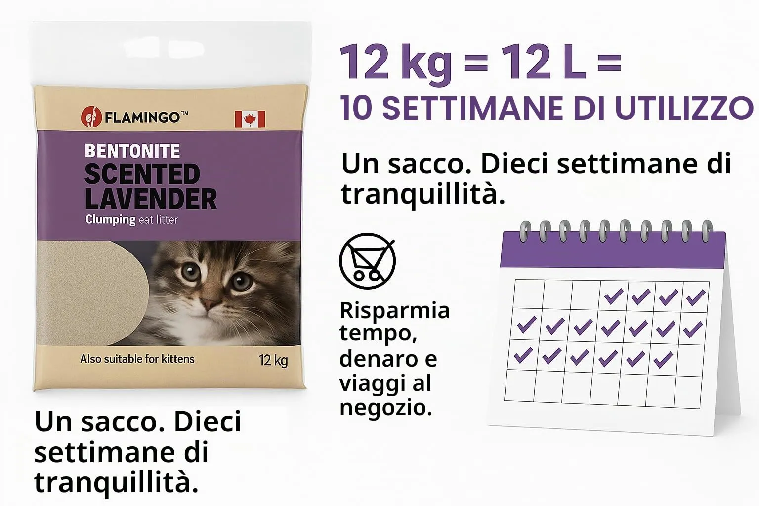 Flamingo Lettiera per gatti - lettiera agglomerante - Profumo di lavanda - 12L (12KG) per 10 settimane - Origine Canada - adatta anche per gattini Ideale per 1 o più gatti - immagine 5