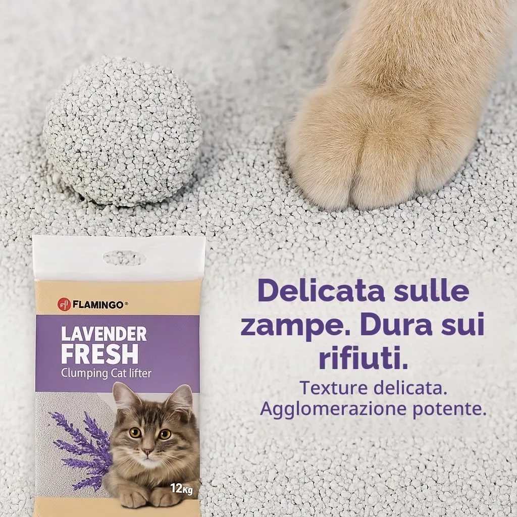 Flamingo Lettiera per gatti - lettiera agglomerante - Profumo di lavanda - 12L (12KG) per 10 settimane - Origine Canada - adatta anche per gattini Ideale per 1 o più gatti - immagine 7